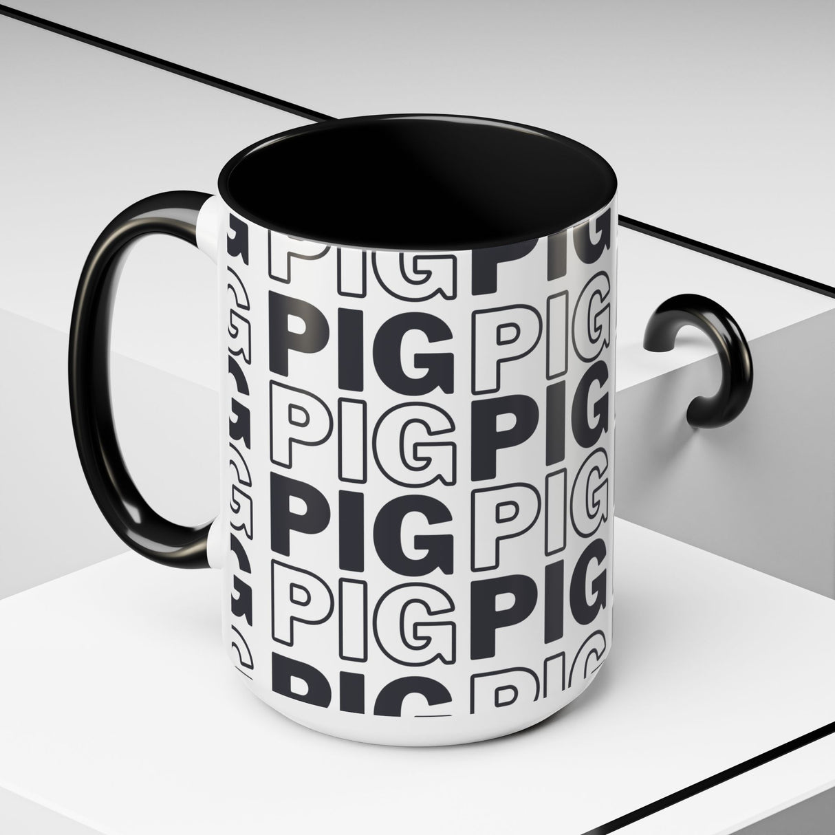 Pig Pattern Accent Coffee Mug - Black Handle, 11oz & 15oz Options