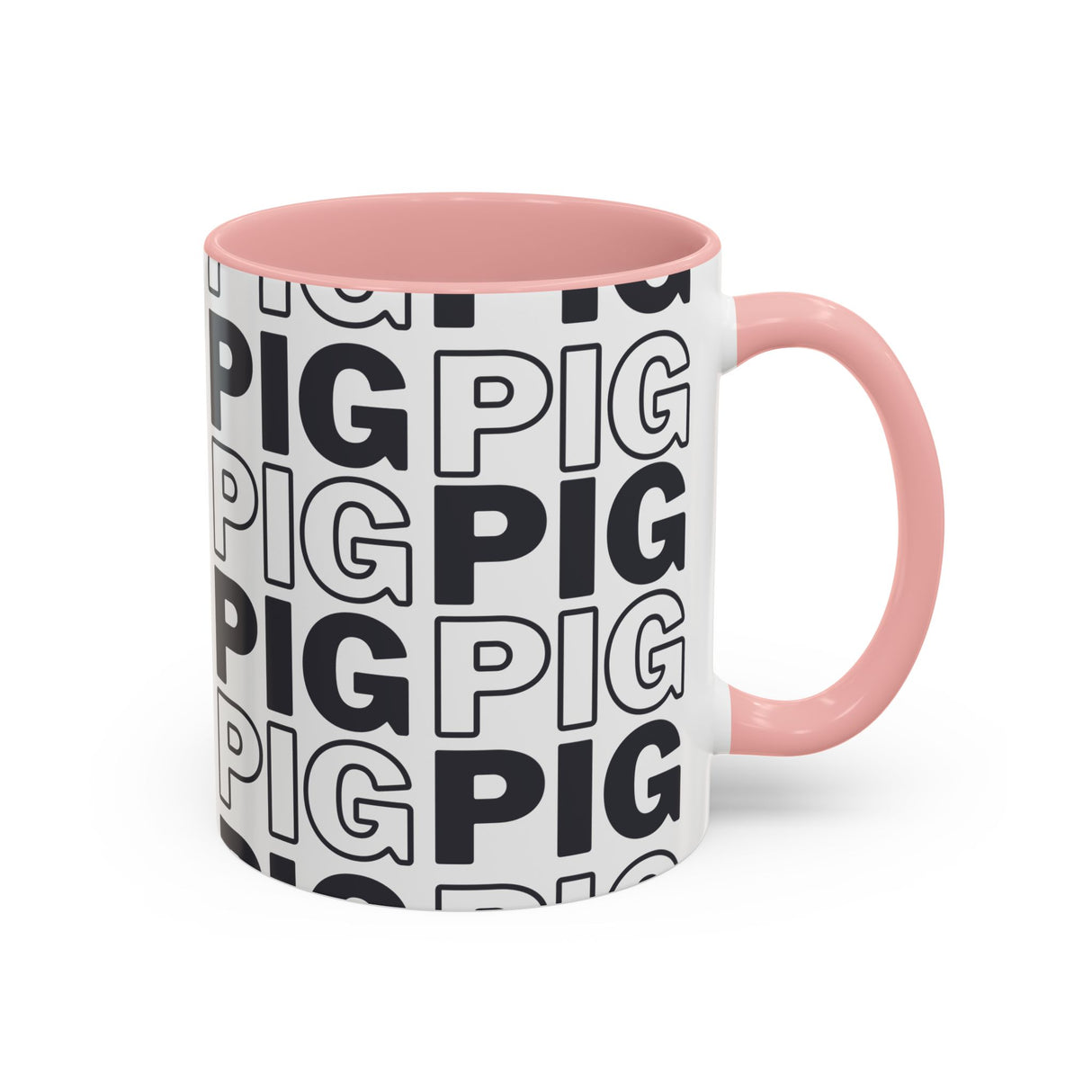 Pig Pattern Accent Coffee Mug - Black Handle, 11oz & 15oz Options