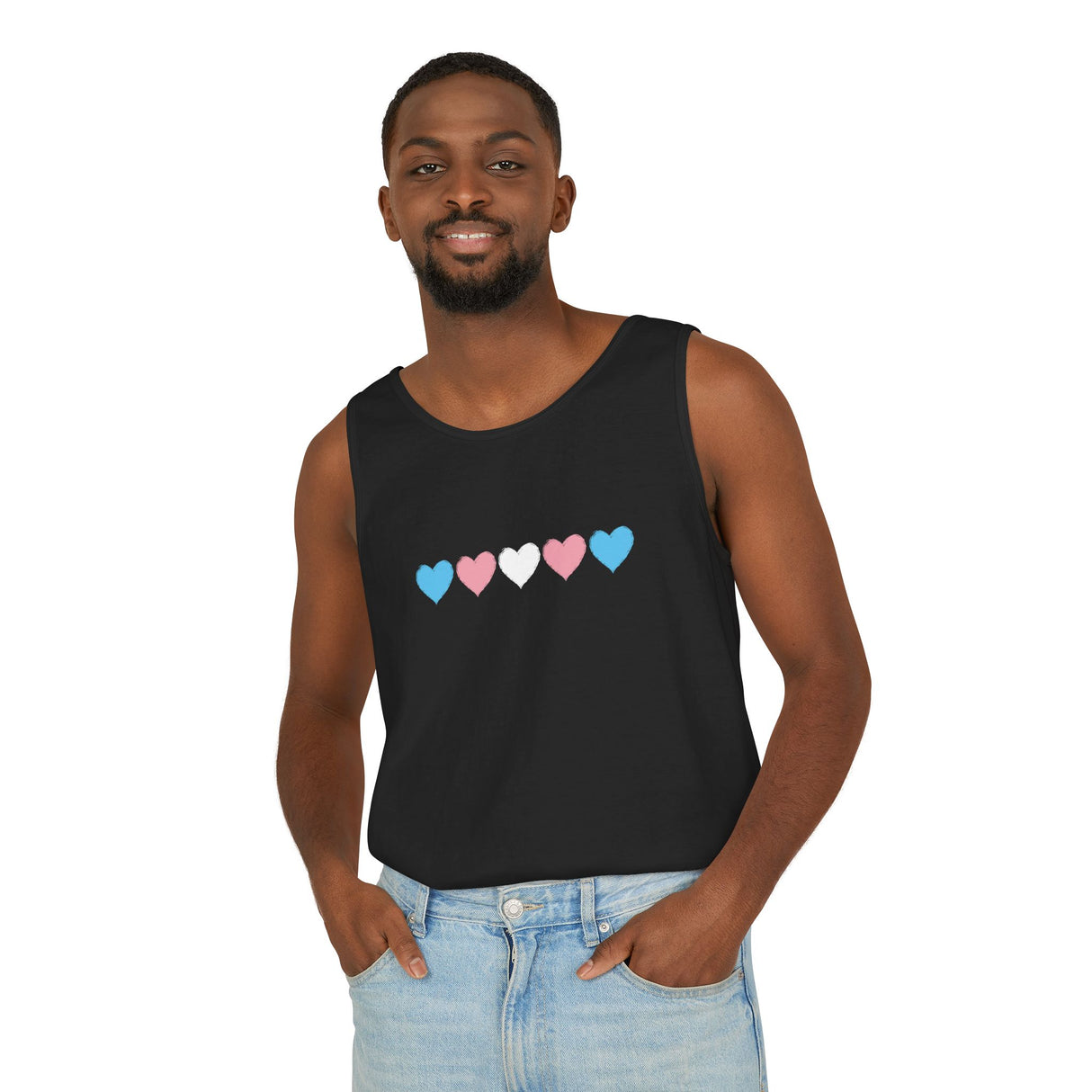 Trans Rainbow Brushstrokes Heavyweight Tank – Washed Feel, Worn With Pride