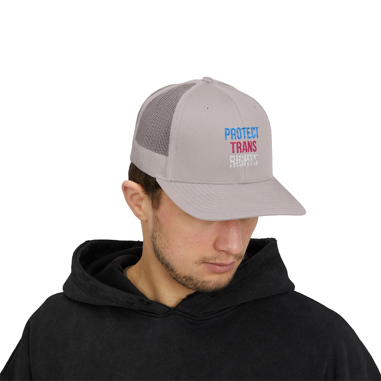 Protect Trans Rights 2025 Trucker Hat – Mesh Back, Solid Message