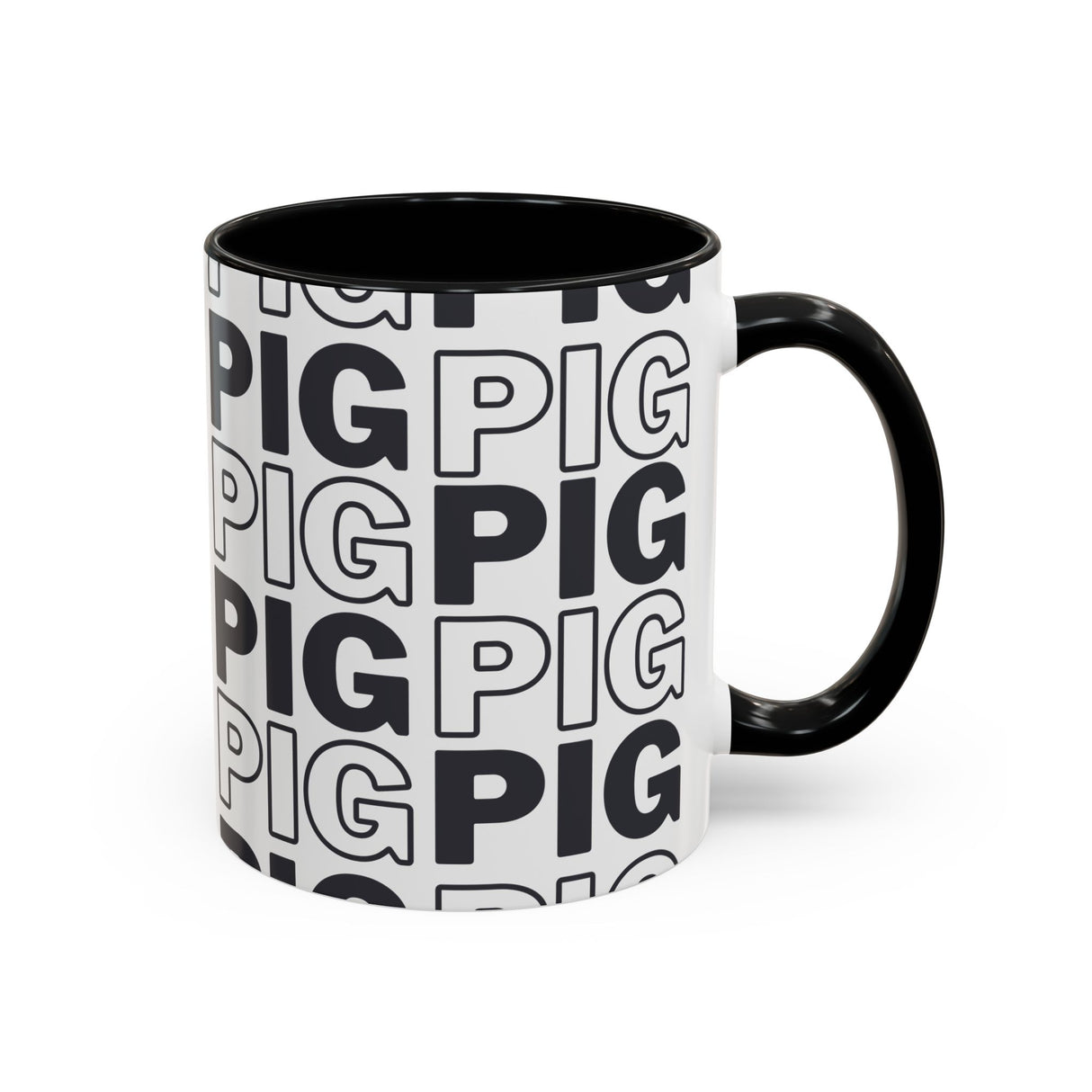 Pig Pattern Accent Coffee Mug - Black Handle, 11oz & 15oz Options