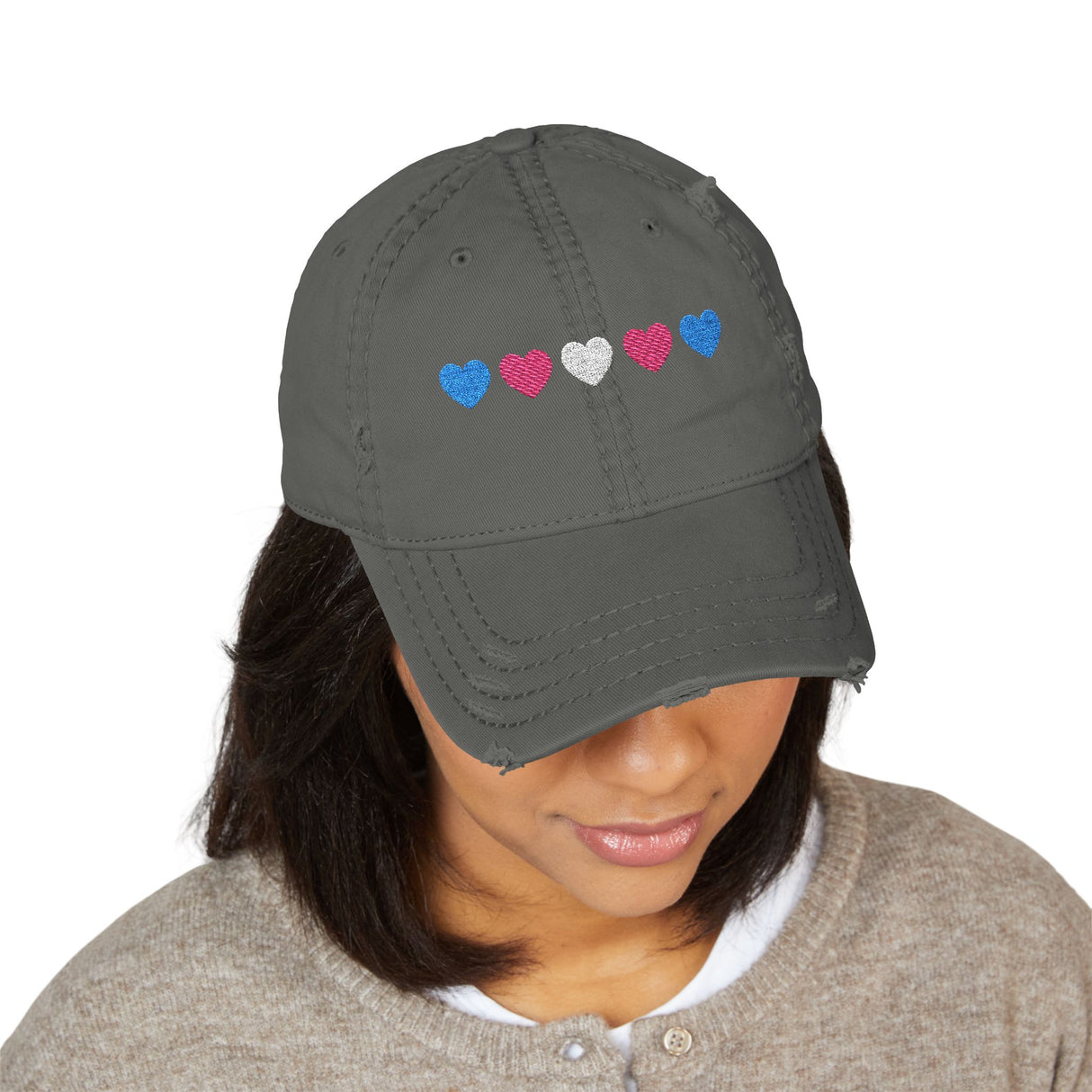 Trans Rainbow Distressed Dad Hat – Soft Fade, Strong Signal