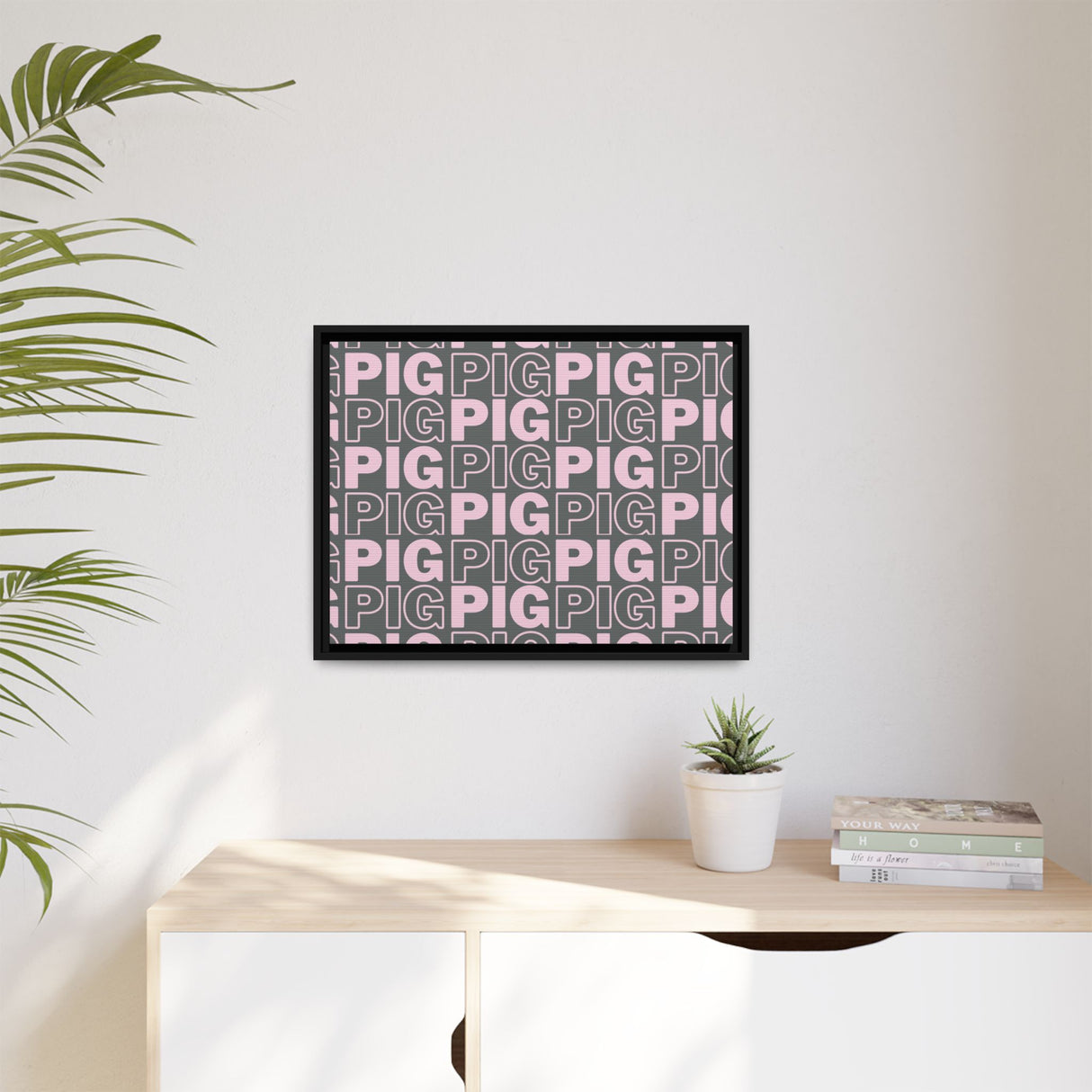 Framed Wall Art - Pink Pig Pattern Design, Modern Home Decor, Fun Kitchen Wall Art