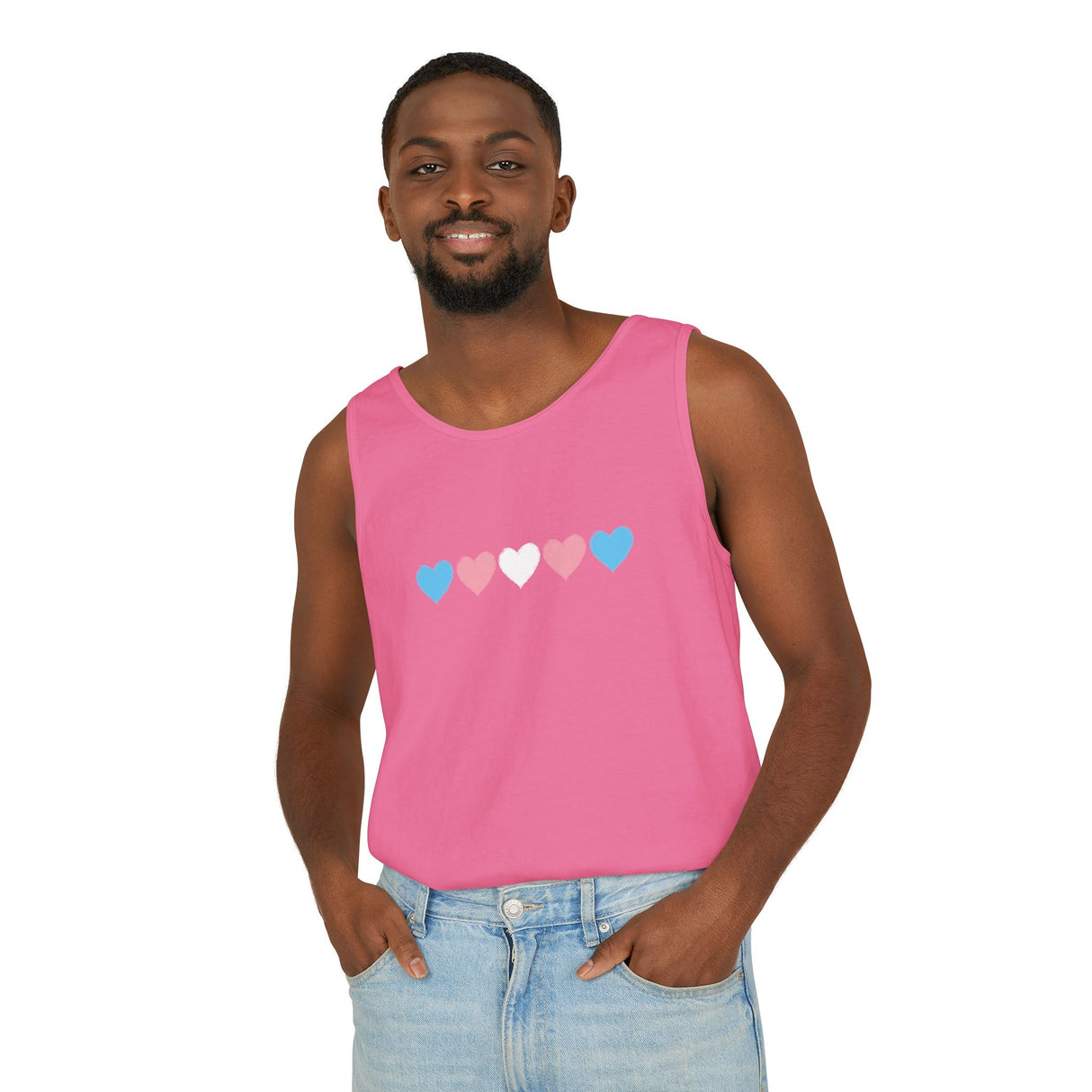 Trans Rainbow Brushstrokes Heavyweight Tank – Washed Feel, Worn With Pride
