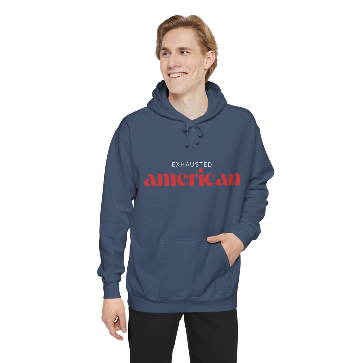 Exhausted American Unisex Garment-Dyed Hoodie - Casual Comfort for Everyday Wear