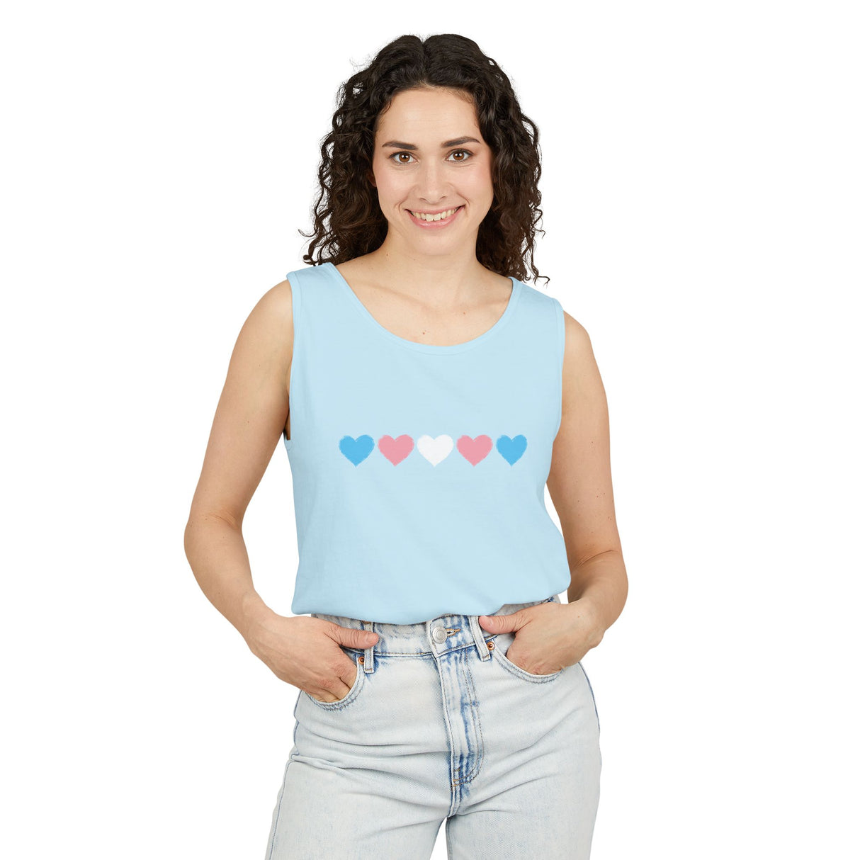Trans Rainbow Brushstrokes Heavyweight Tank – Washed Feel, Worn With Pride
