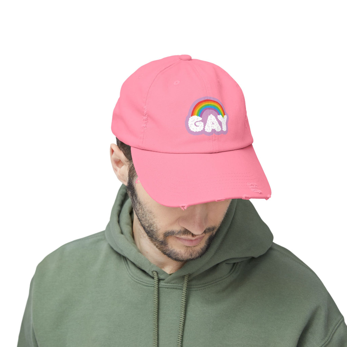 Gay Rainbow Cloud Hat – Weathered Look, Fresh Message