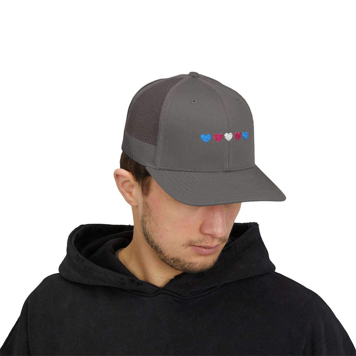 Trans Heart Trucker Cap – Mesh Back, Full Pride