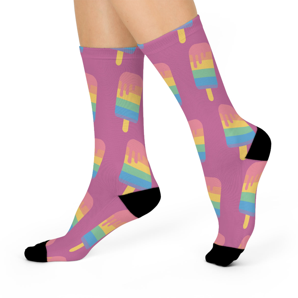 Pink Colorful Ice Cream Cone Cushioned Crew Socks - Fun Summer Vibe
