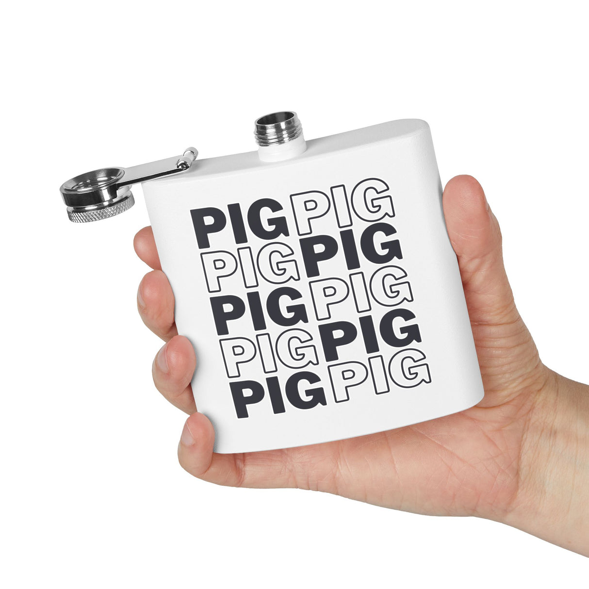 Pig Repeat Elegant Stainless Steel Flask - Inscription, Groomsmen Gift, Personalized Drinking Accessory, Classic Party Favor, Wedding Keepsake