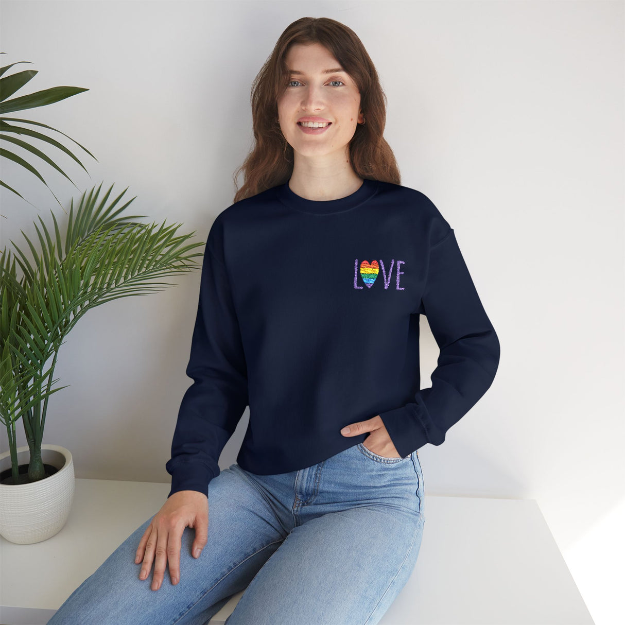 LOVE Rainbow Heart Embroidered Crewneck Sweatshirt