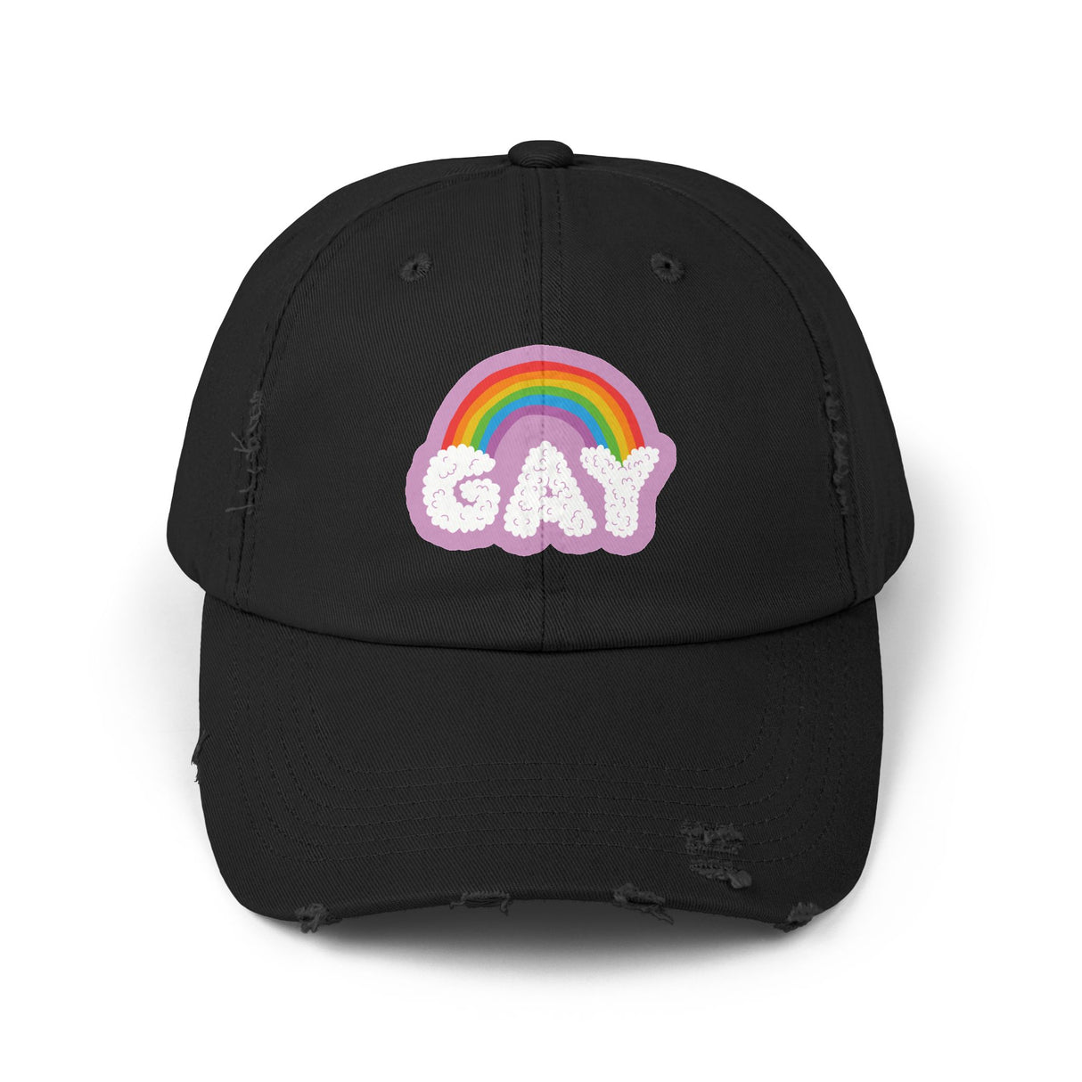 Gay Rainbow Cloud Hat – Weathered Look, Fresh Message