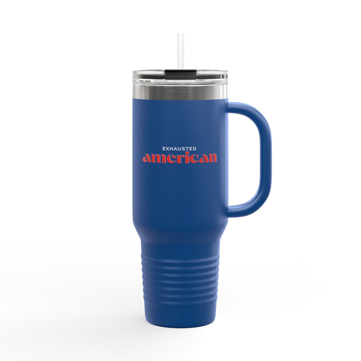 Exhausted American Insulated Travel Mug - 40oz Red Tumbler for On-the-Go Coffee Lovers