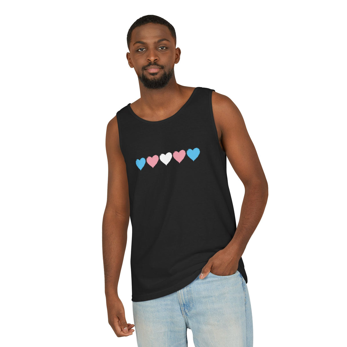 Trans Rainbow Brushstrokes Heavyweight Tank – Washed Feel, Worn With Pride