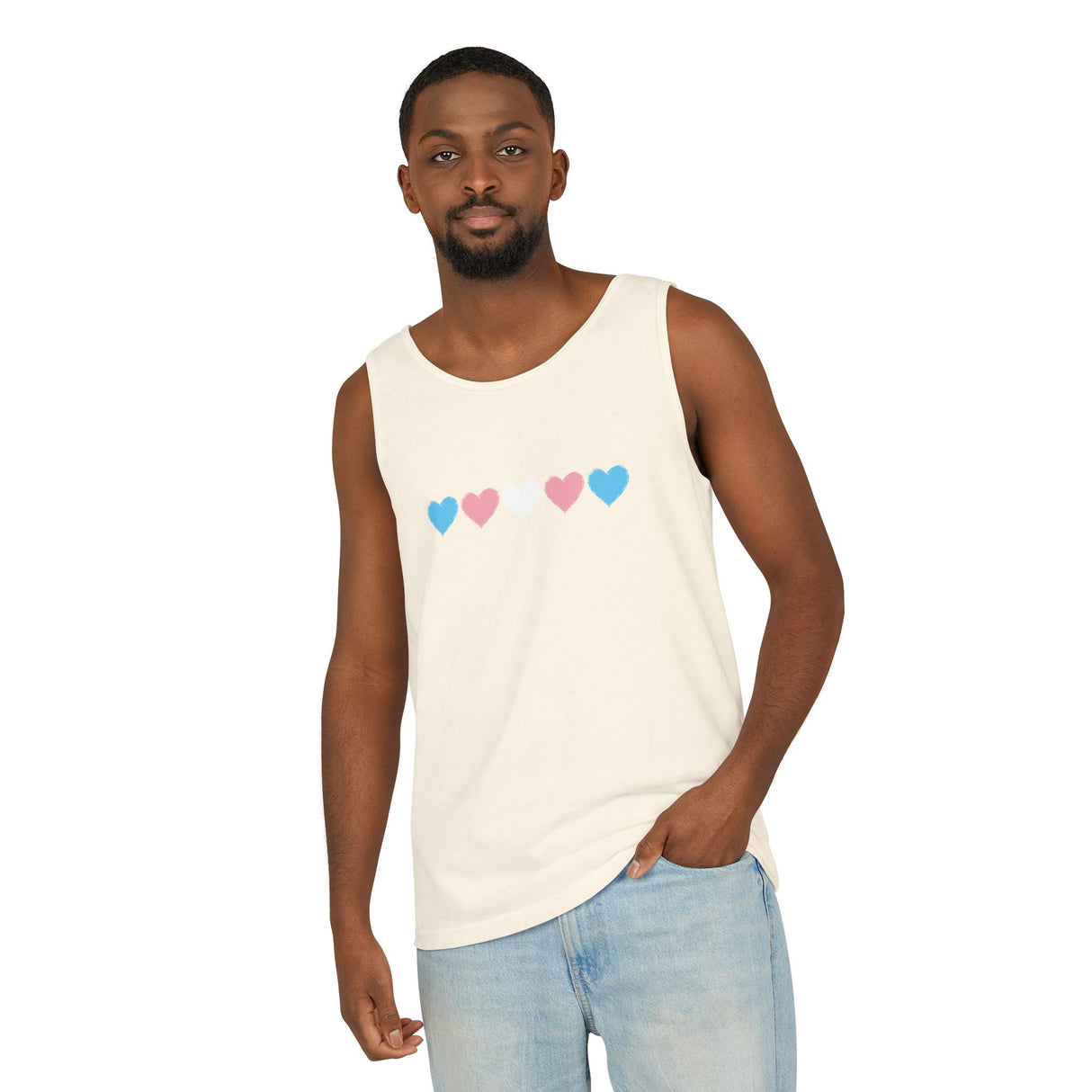 Trans Rainbow Brushstrokes Heavyweight Tank – Washed Feel, Worn With Pride