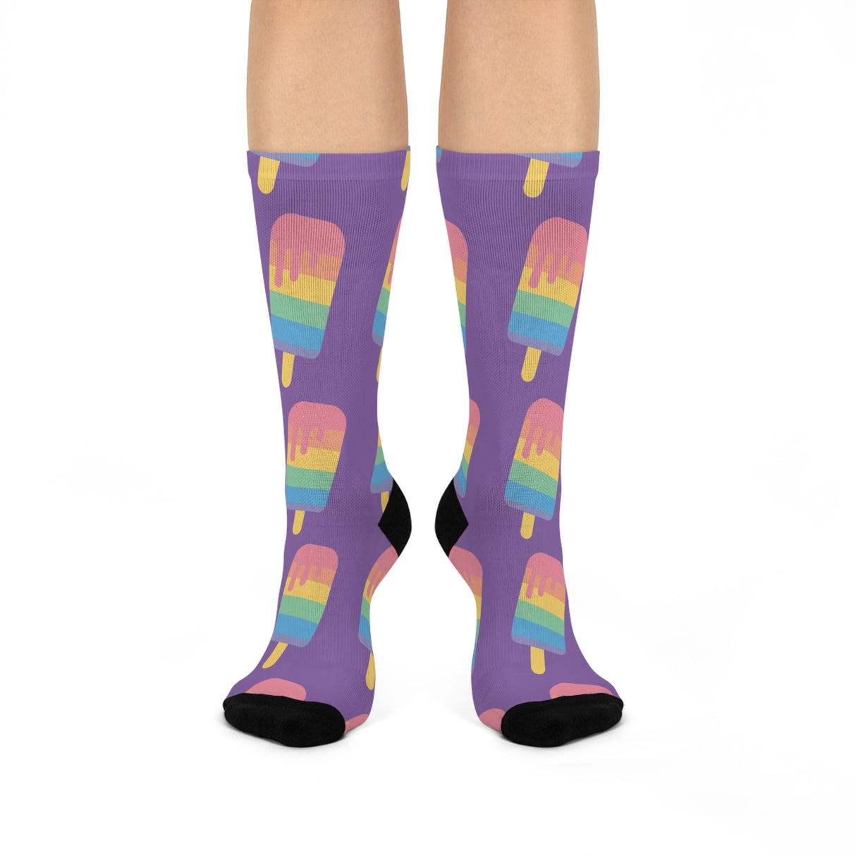 Purple Colorful Ice Cream Cone Cushioned Crew Socks - Fun Summer Vibe