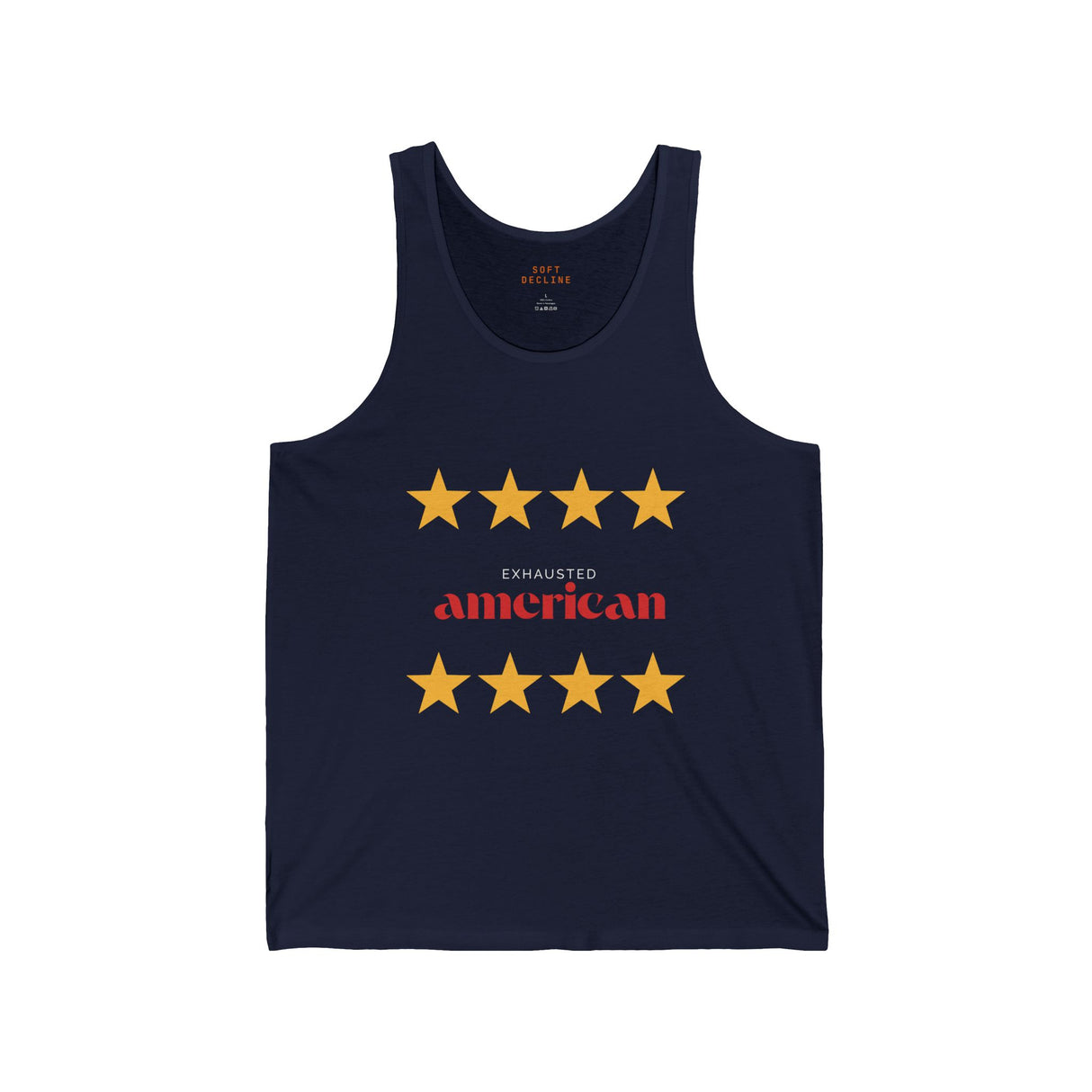 Exhausted American Unisex Jersey Tank - Summer Style, Casual Wear, Independence Day, Gift for Patriots, Fun Tank Top