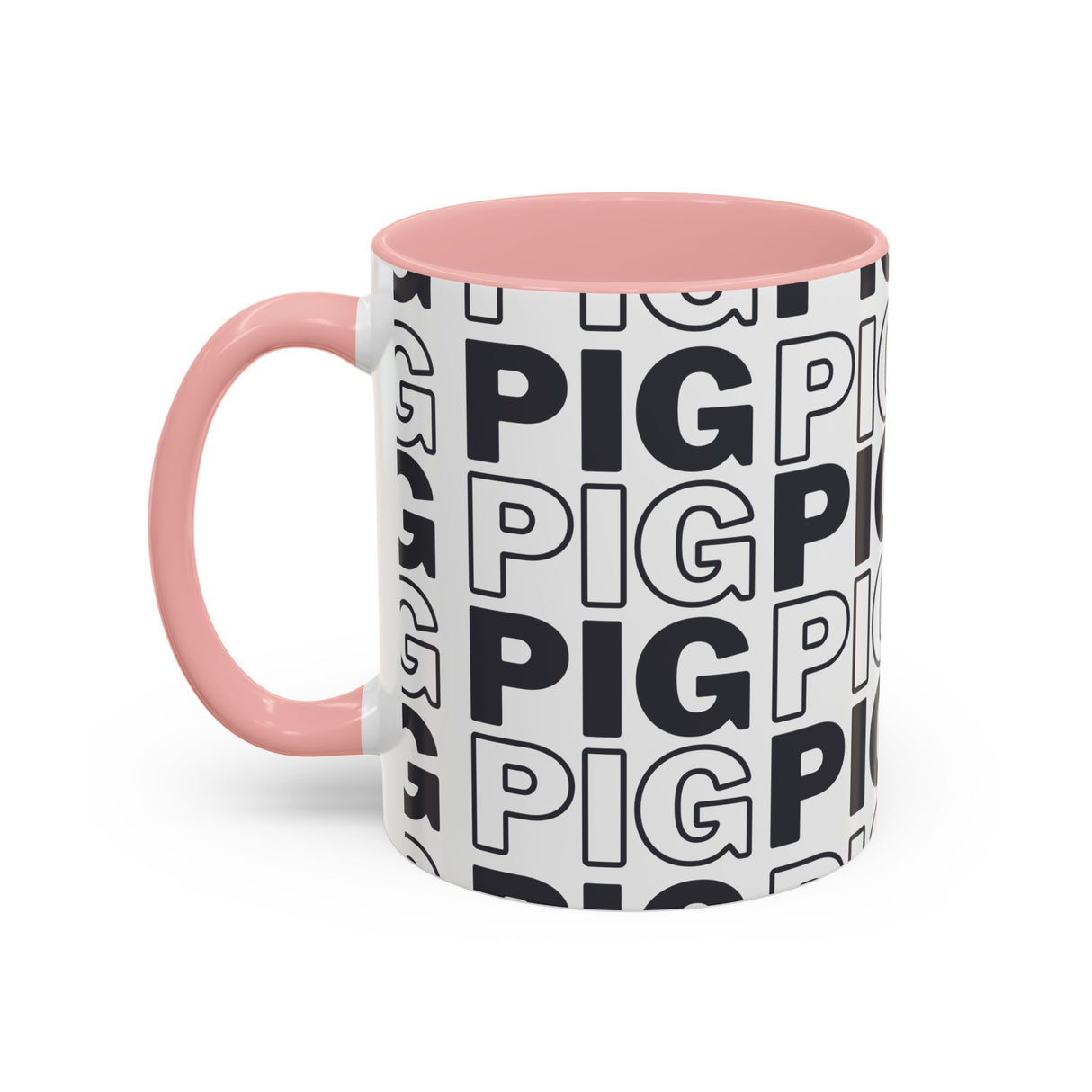 Pig Pattern Accent Coffee Mug - Black Handle, 11oz & 15oz Options