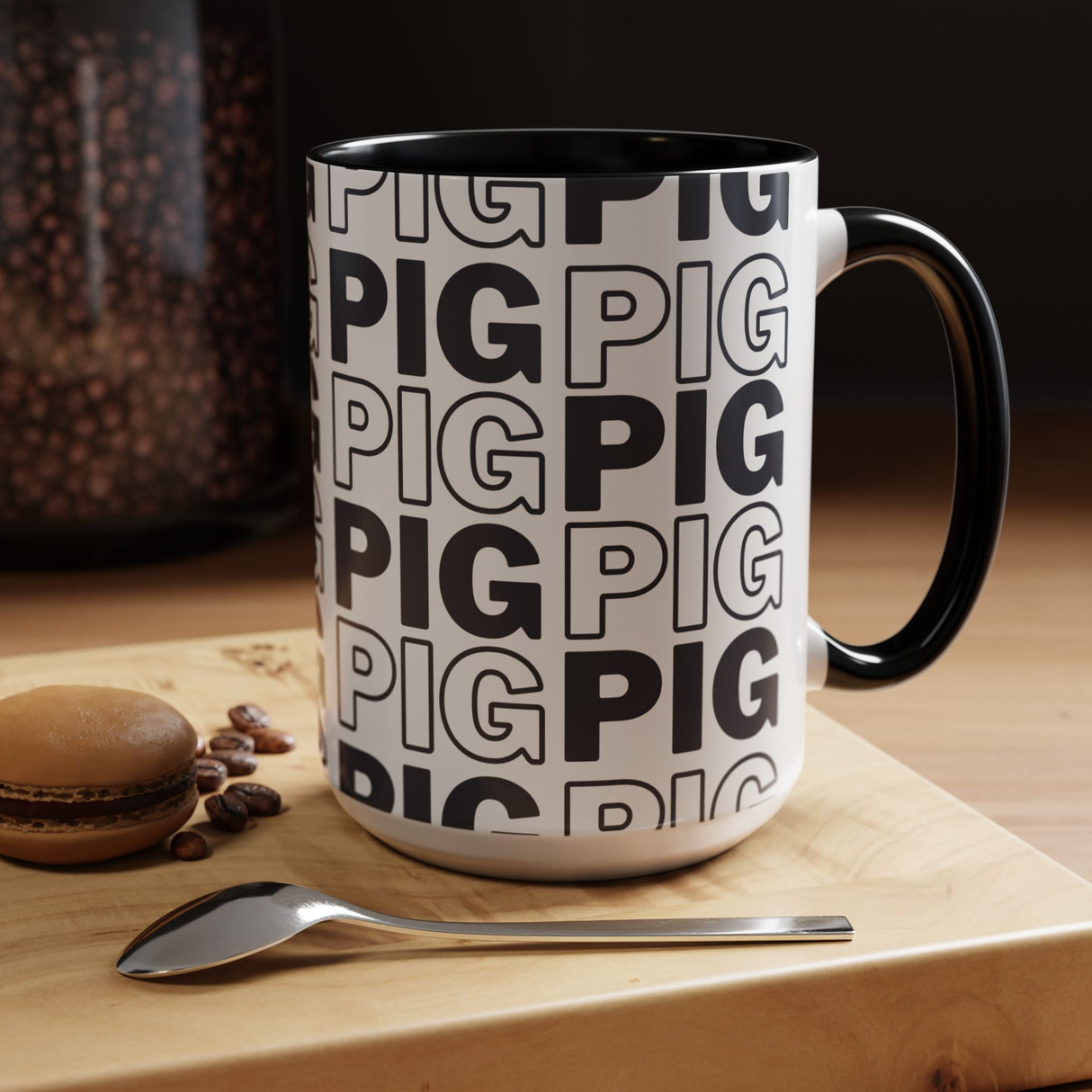 Pig Pattern Accent Coffee Mug - Black Handle, 11oz & 15oz Options