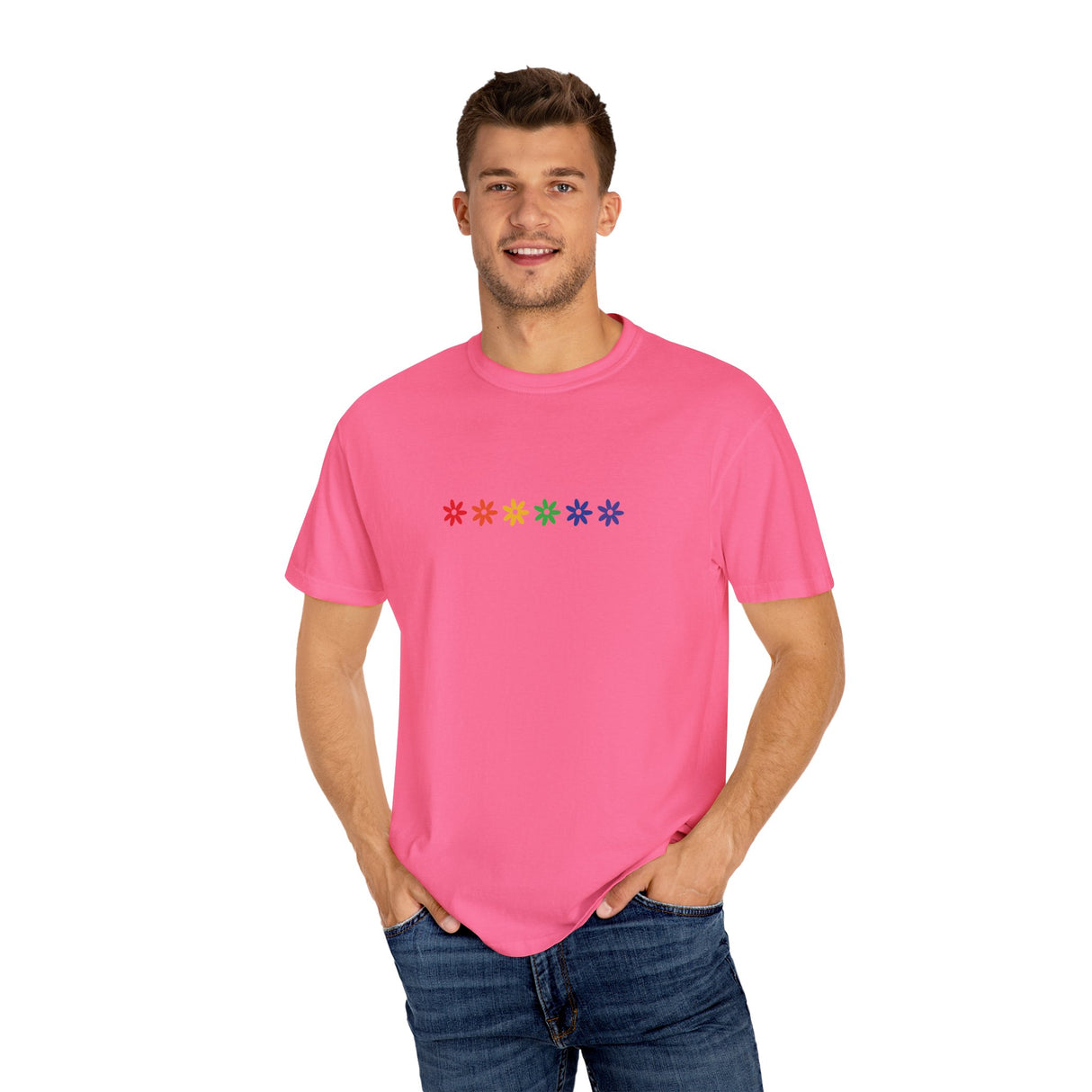 Rainbow Flowers Tee – Washed-In Comfort, Worn-With Pride