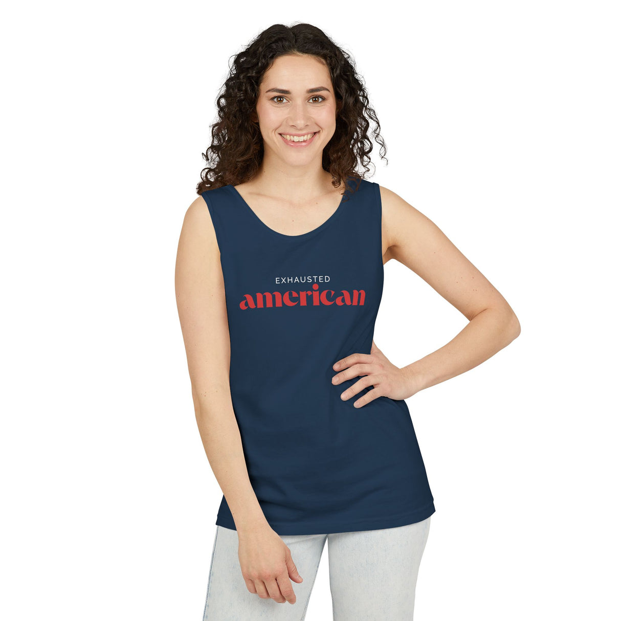 Exhausted American Unisex Tank Top - Casual Summer Wear