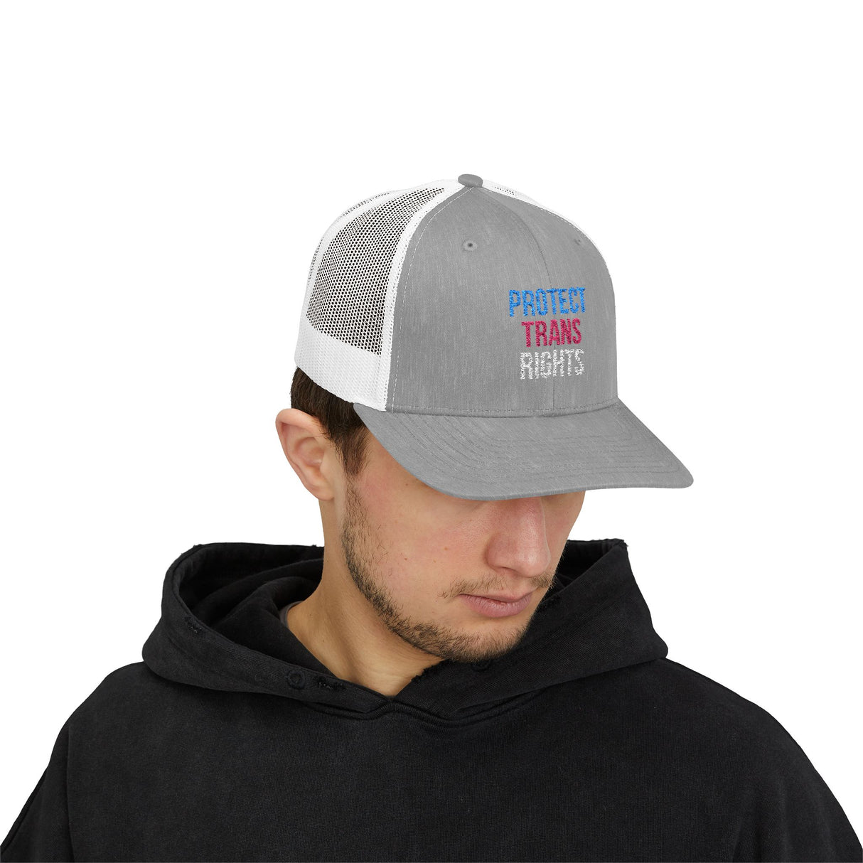 Protect Trans Rights 2025 Trucker Hat – Mesh Back, Solid Message