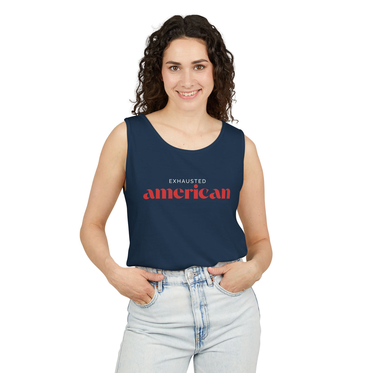 Exhausted American Unisex Tank Top - Casual Summer Wear