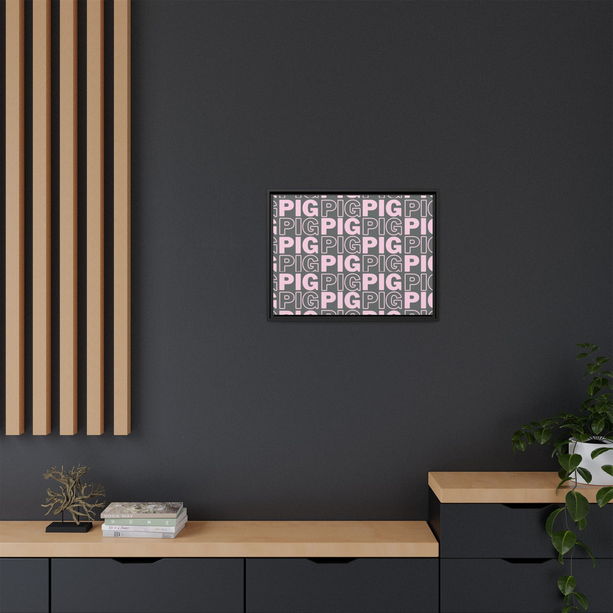 Framed Wall Art - Pink Pig Pattern Design, Modern Home Decor, Fun Kitchen Wall Art