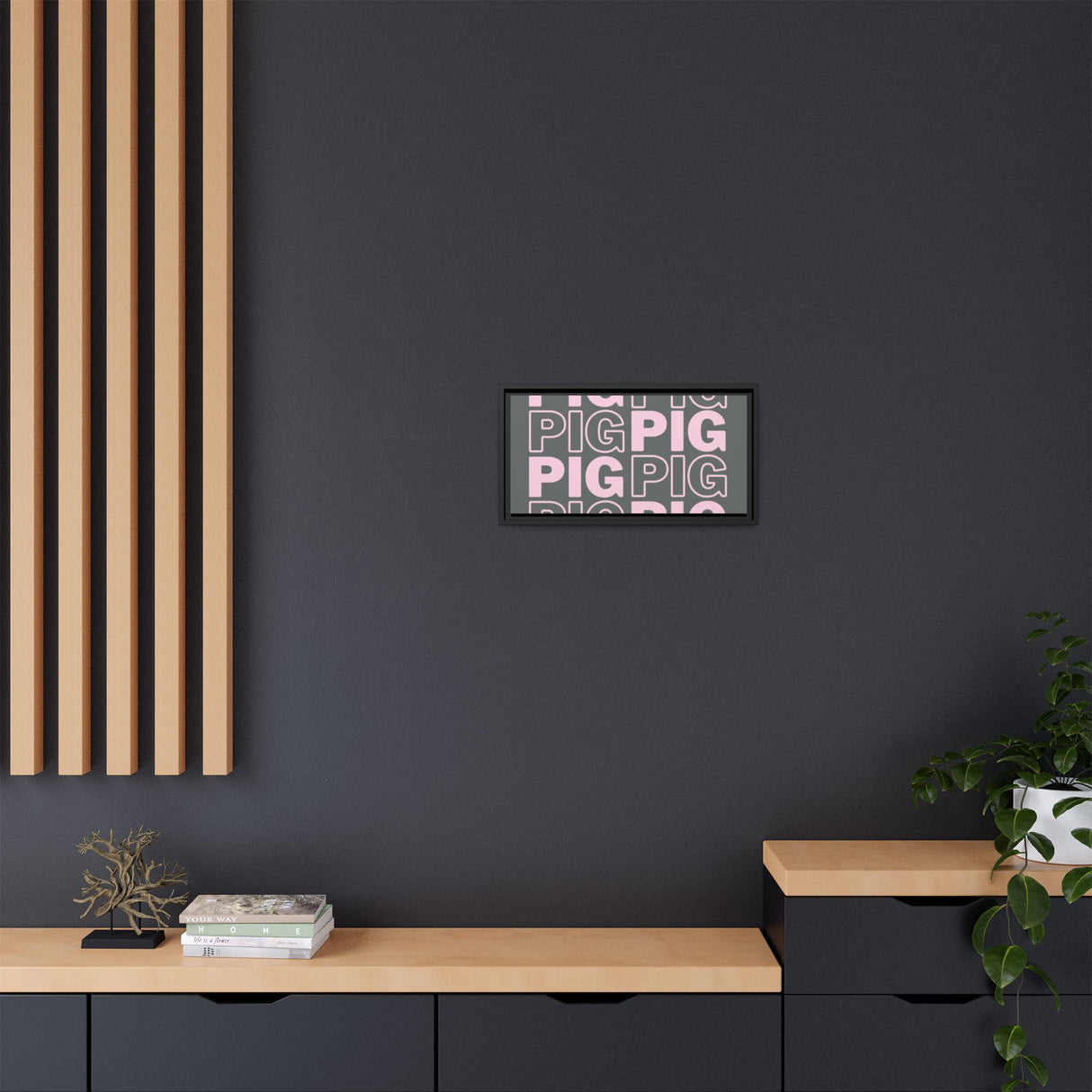 Framed Wall Art - Pink Pig Pattern Design, Modern Home Decor, Fun Kitchen Wall Art