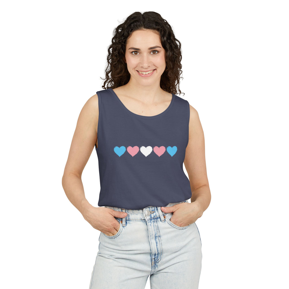 Trans Rainbow Brushstrokes Heavyweight Tank – Washed Feel, Worn With Pride