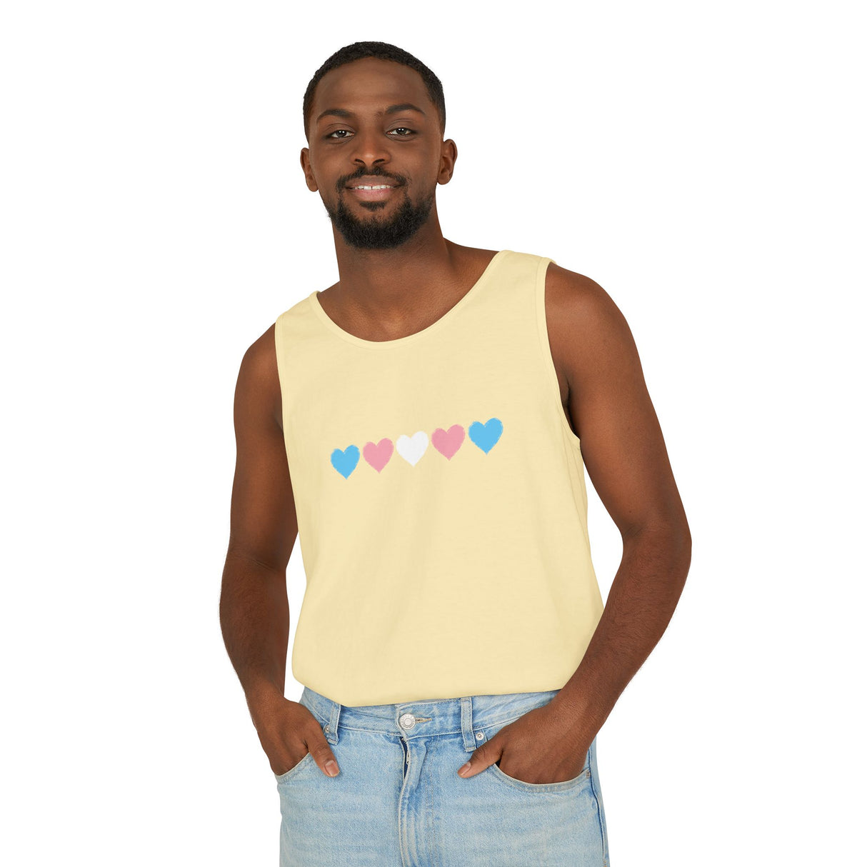Trans Rainbow Brushstrokes Heavyweight Tank – Washed Feel, Worn With Pride