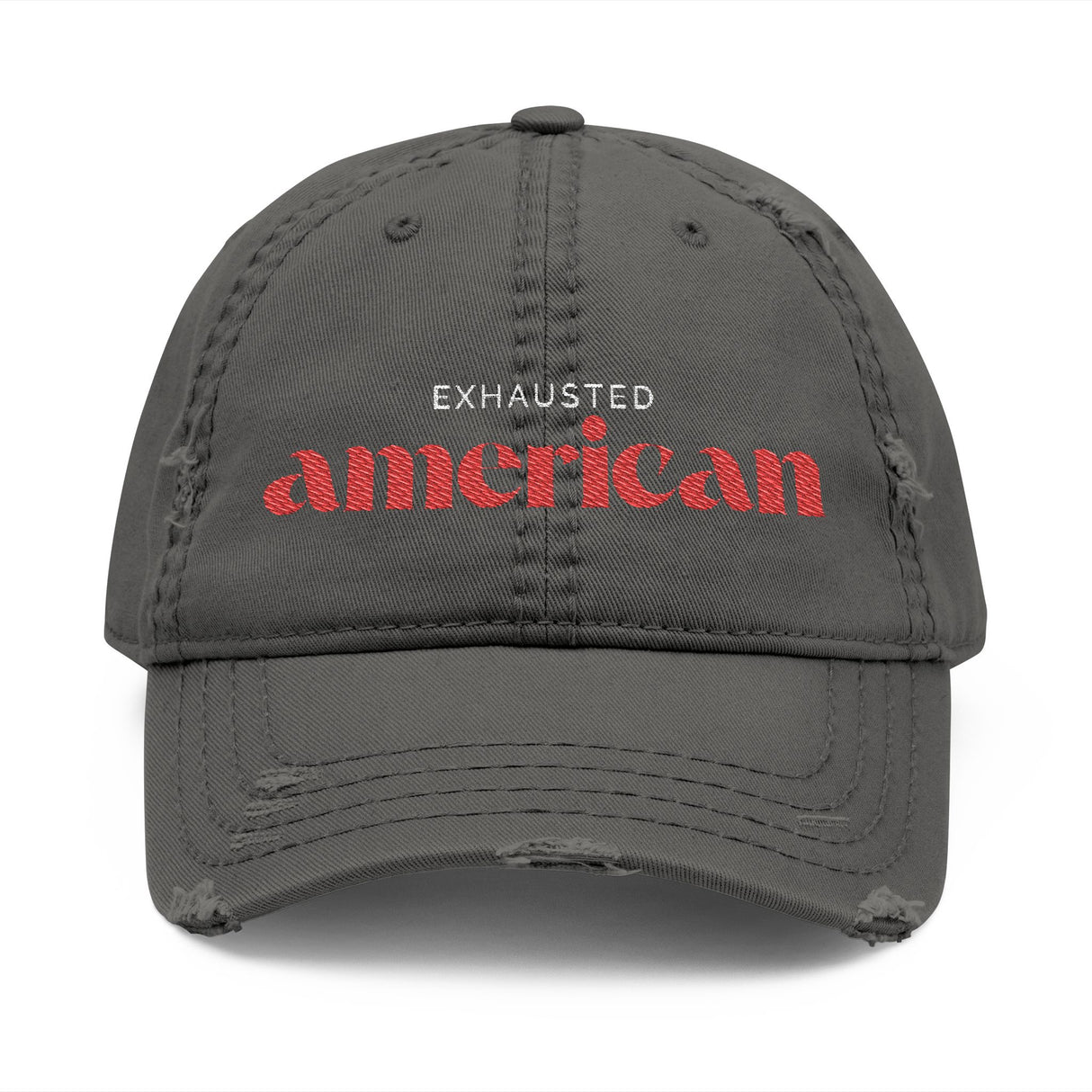 Exhausted American Distressed Dad Hat