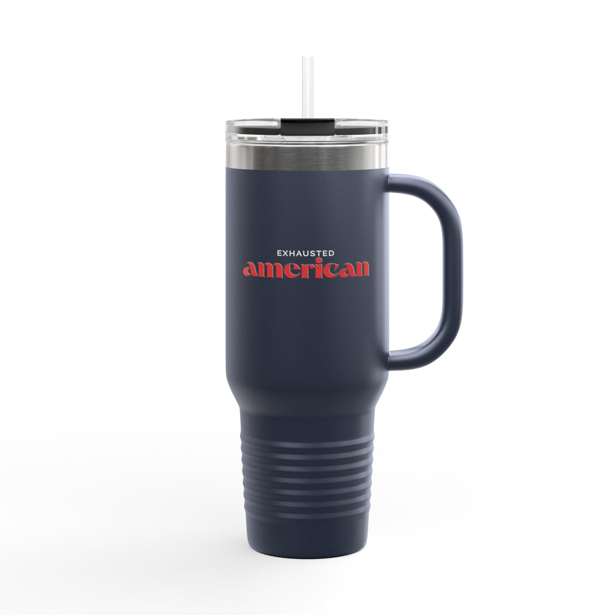 Exhausted American Insulated Travel Mug - 40oz Red Tumbler for On-the-Go Coffee Lovers