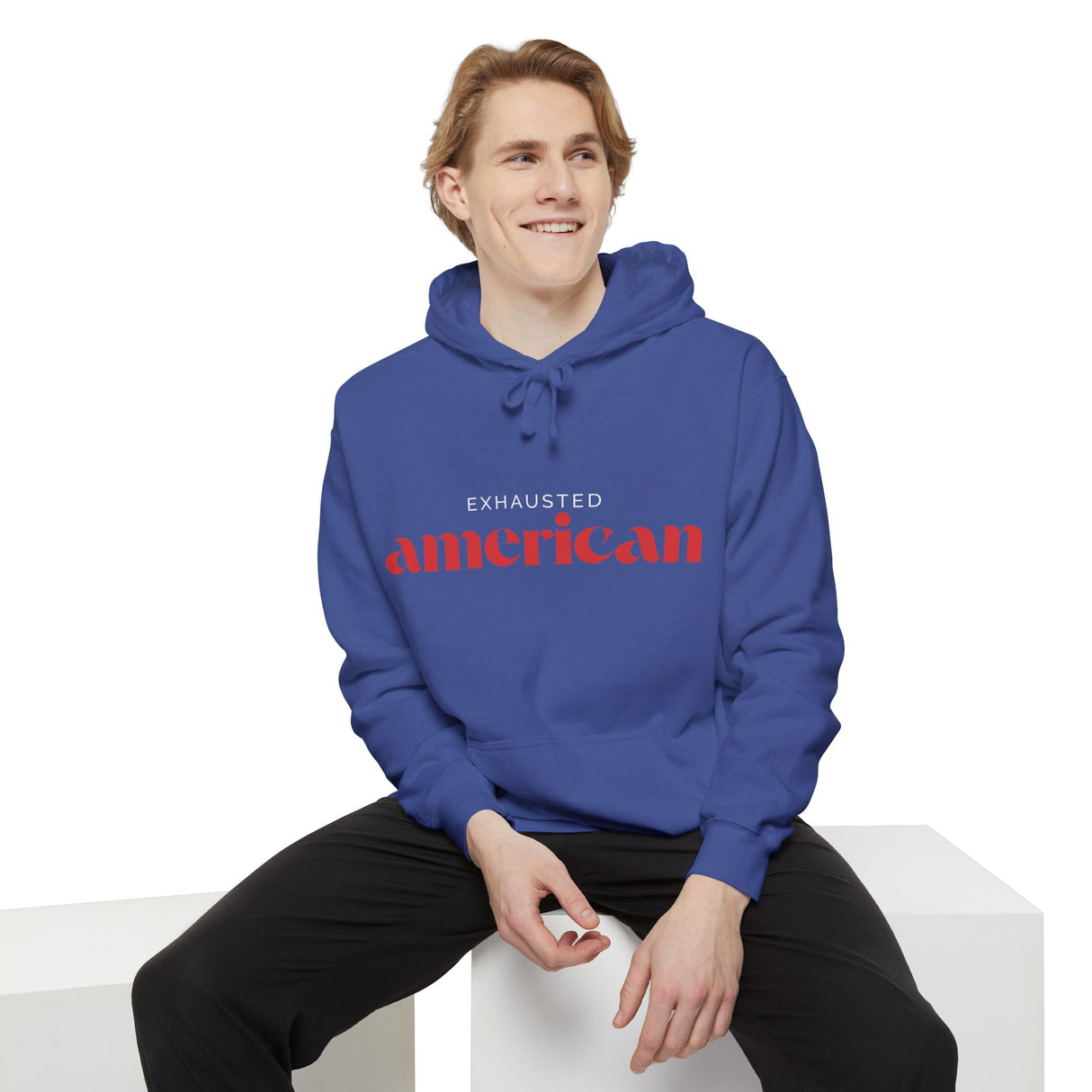 Exhausted American Unisex Garment-Dyed Hoodie - Casual Comfort for Everyday Wear
