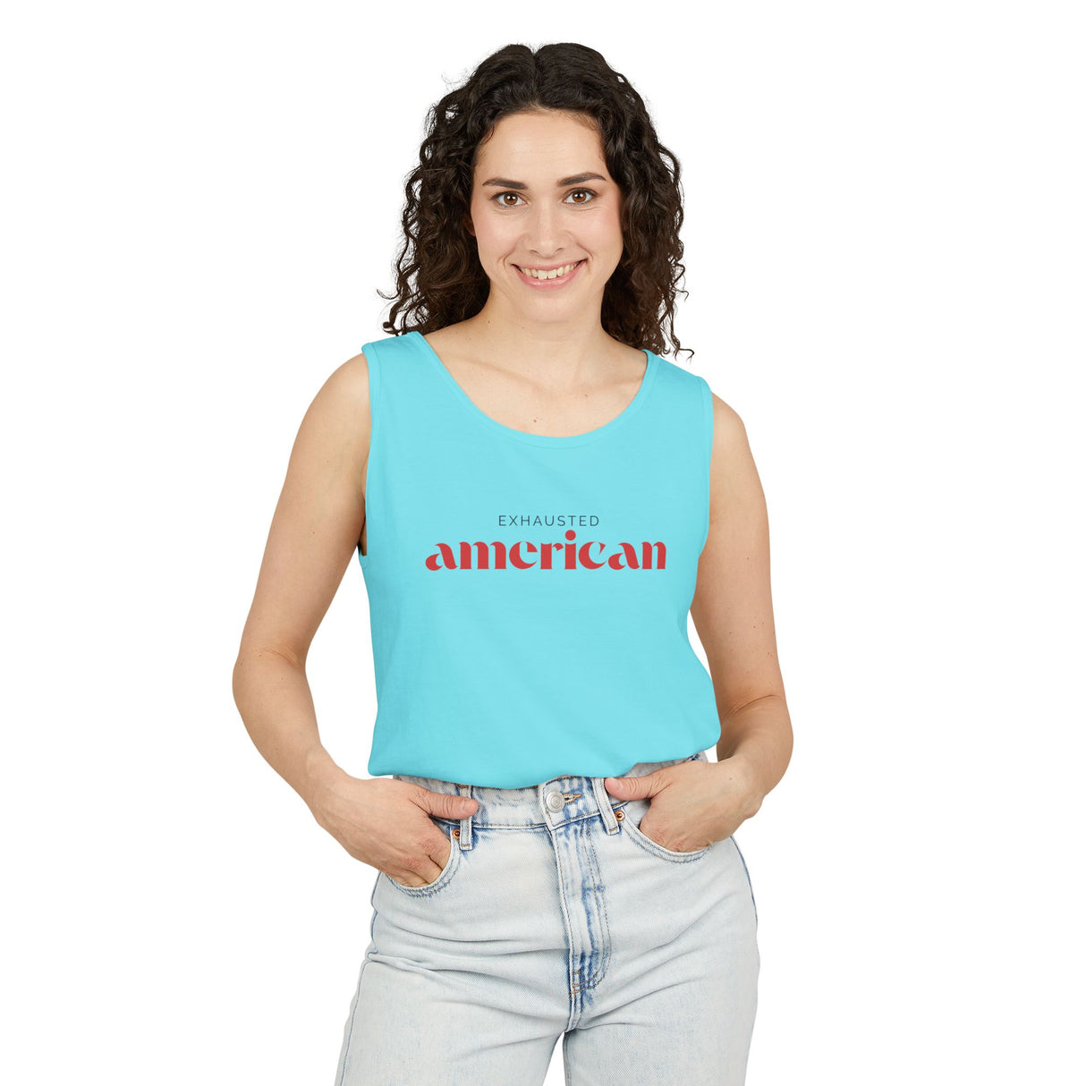 Exhausted American Unisex Tank Top - Casual Summer Wear