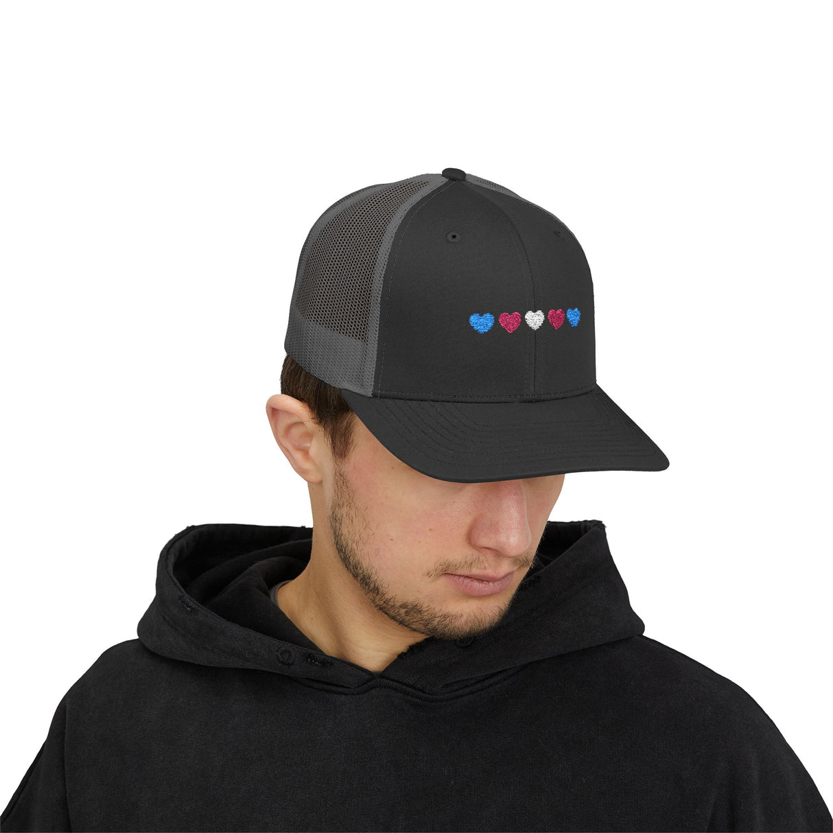 Trans Heart Trucker Cap – Mesh Back, Full Pride