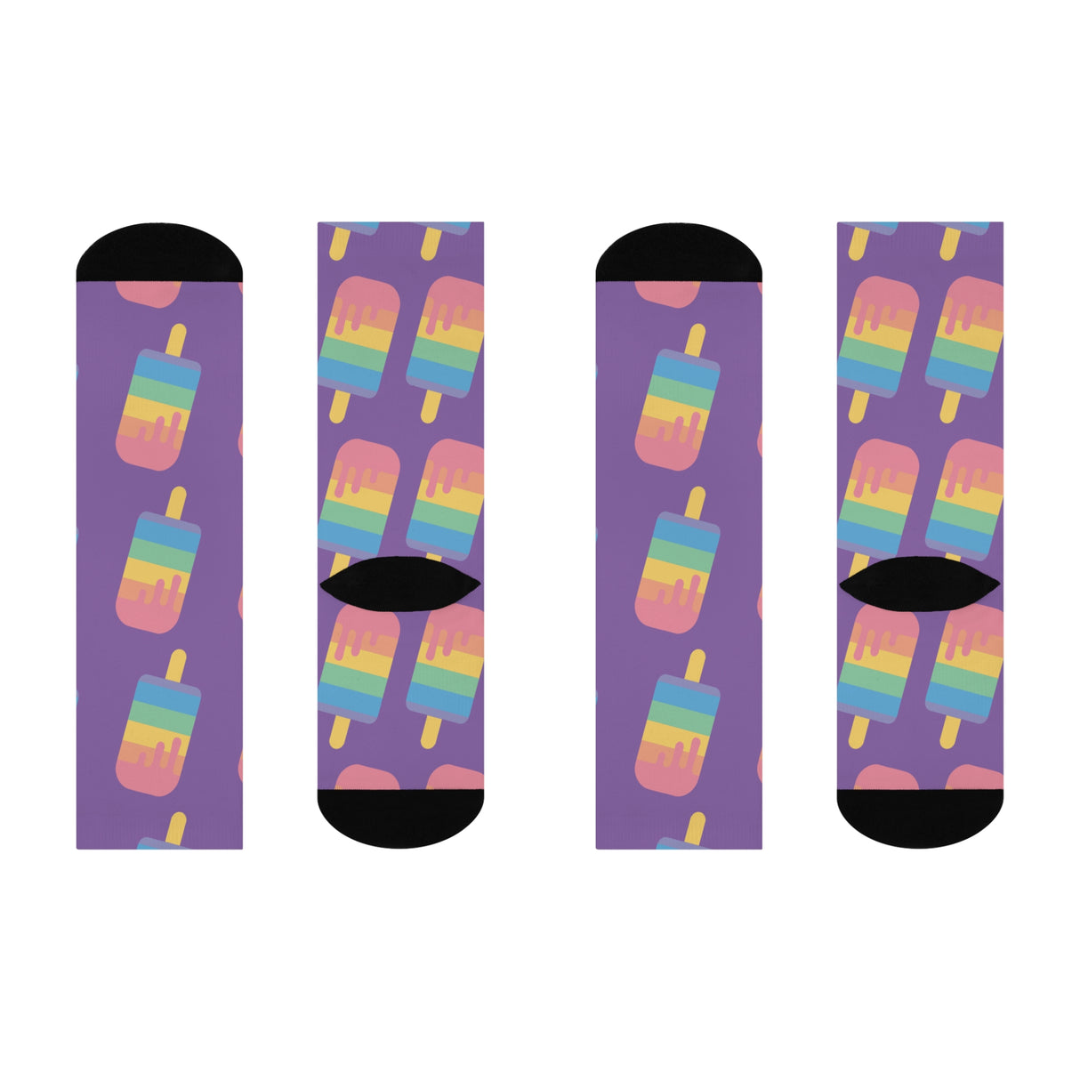 Purple Colorful Ice Cream Cone Cushioned Crew Socks - Fun Summer Vibe
