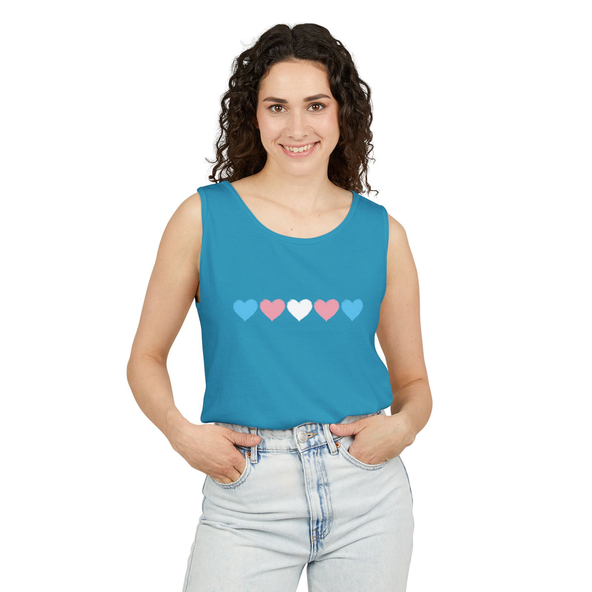 Trans Rainbow Brushstrokes Heavyweight Tank – Washed Feel, Worn With Pride