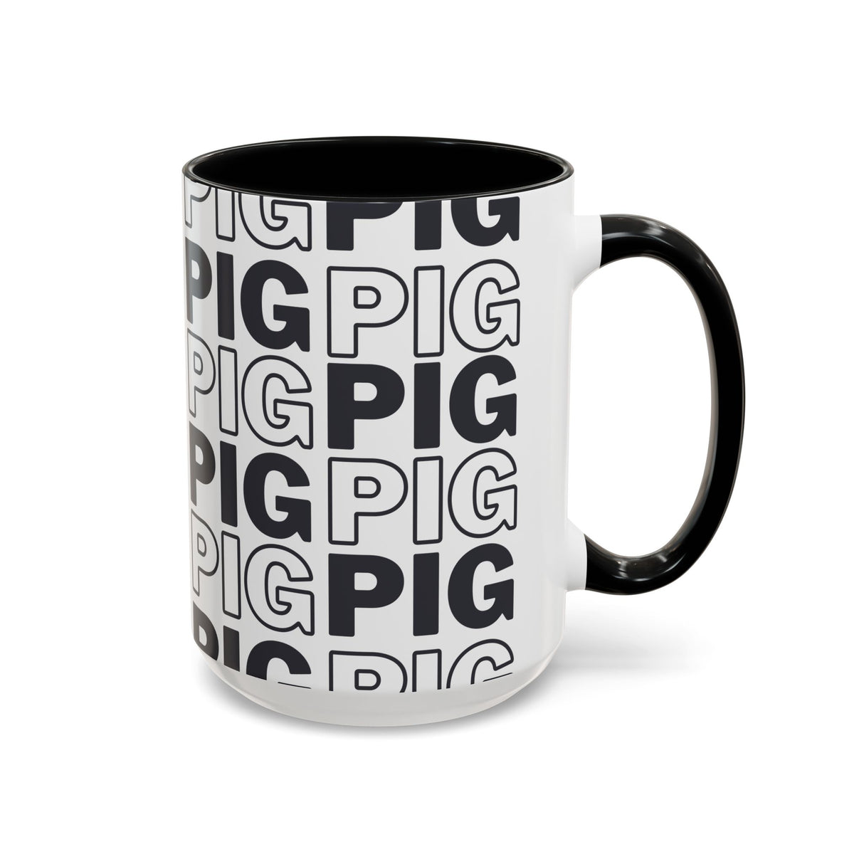 Pig Pattern Accent Coffee Mug - Black Handle, 11oz & 15oz Options