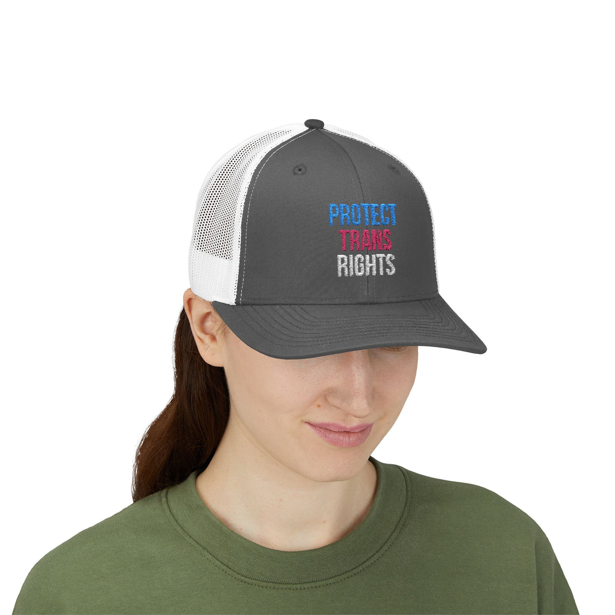 Protect Trans Rights 2025 Trucker Hat – Mesh Back, Solid Message