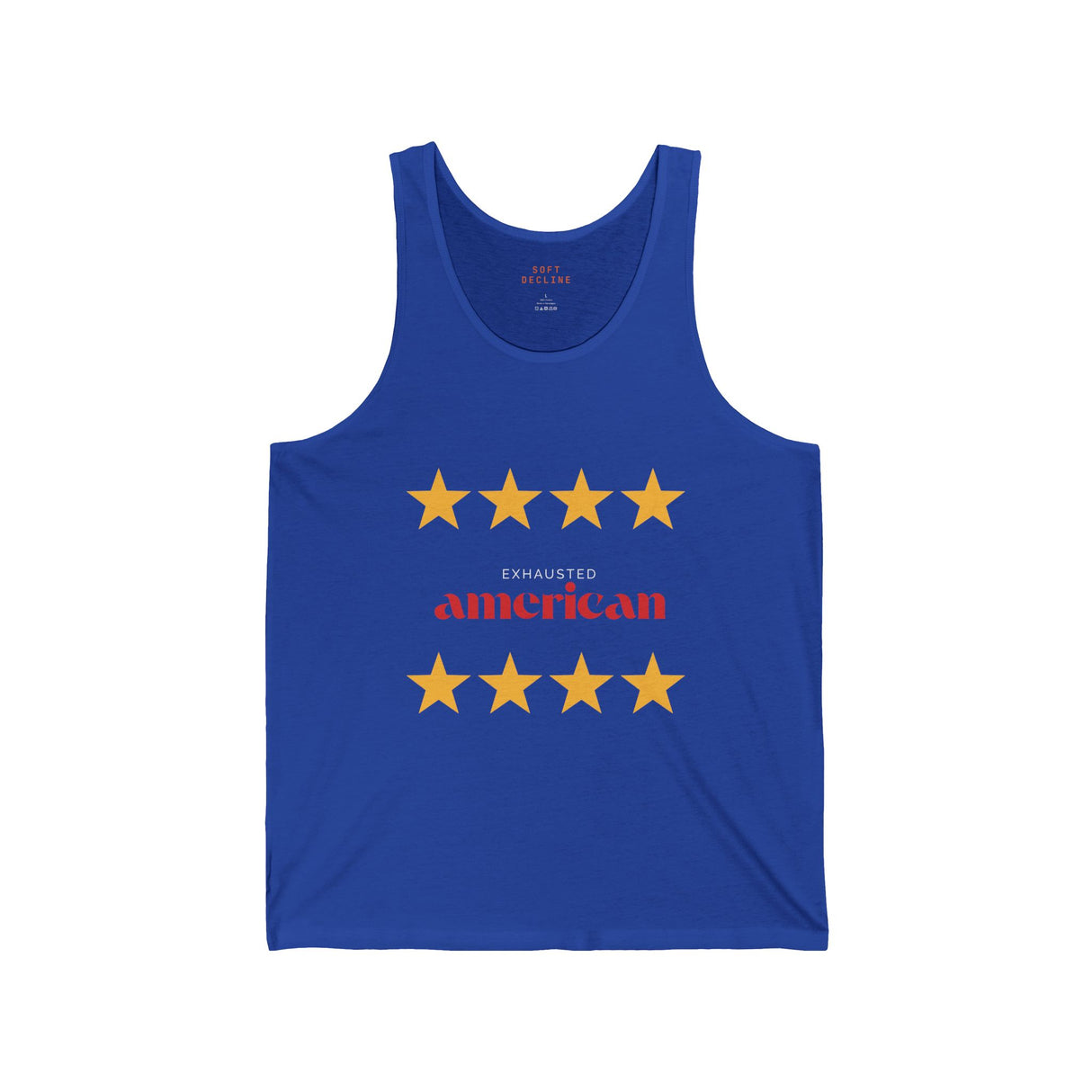 Exhausted American Unisex Jersey Tank - Summer Style, Casual Wear, Independence Day, Gift for Patriots, Fun Tank Top