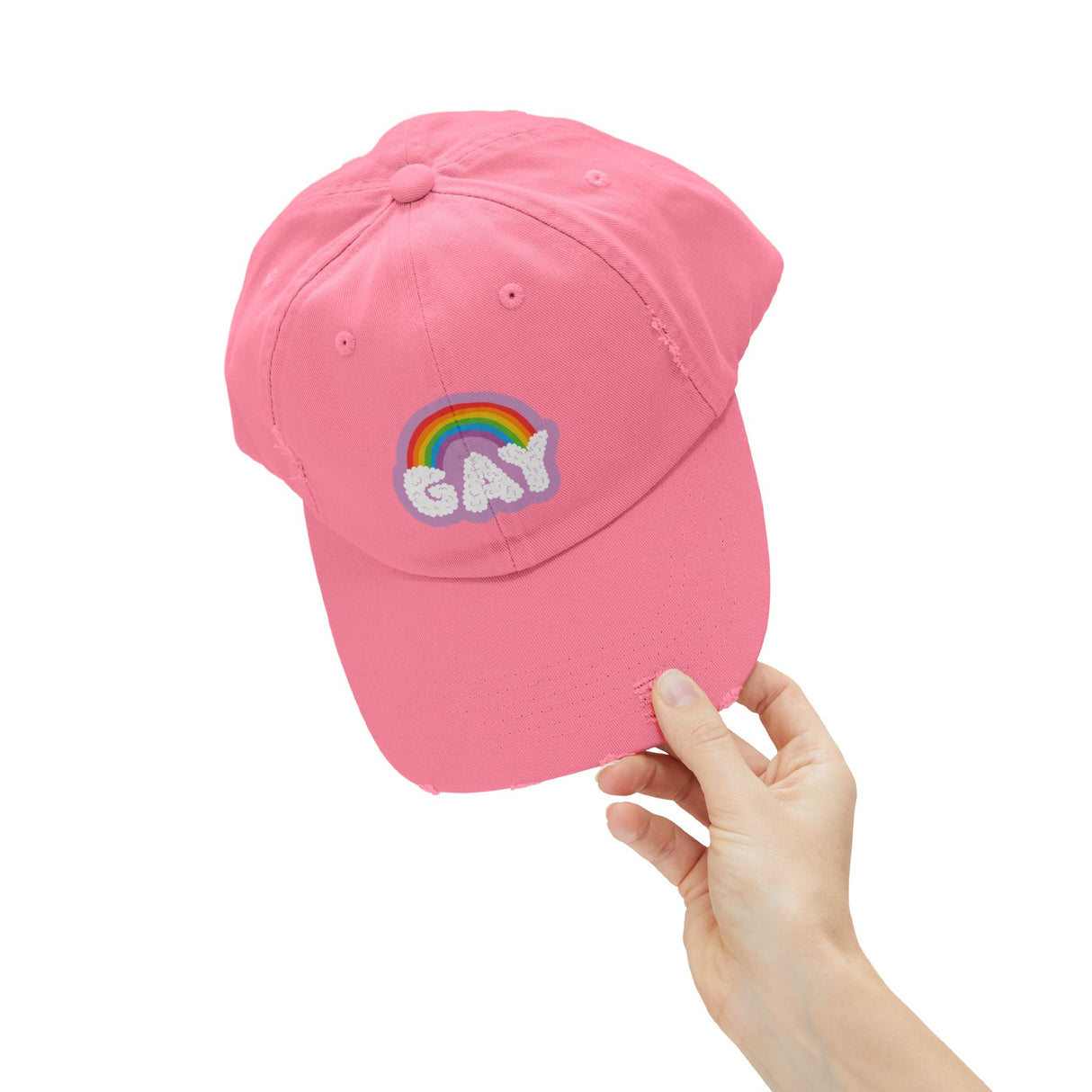 Gay Rainbow Cloud Hat – Weathered Look, Fresh Message