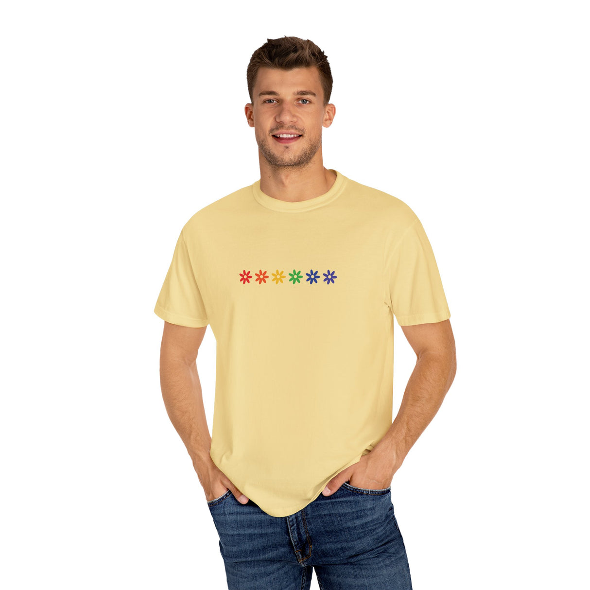 Rainbow Flowers Tee – Washed-In Comfort, Worn-With Pride