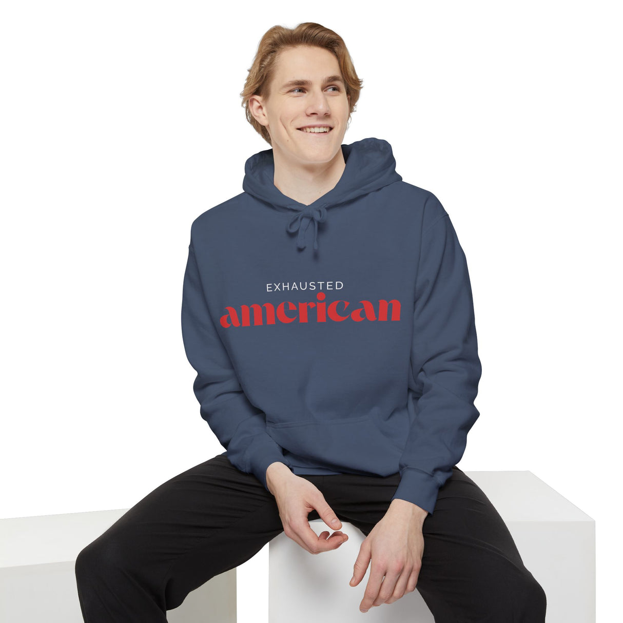 Exhausted American Unisex Garment-Dyed Hoodie - Casual Comfort for Everyday Wear