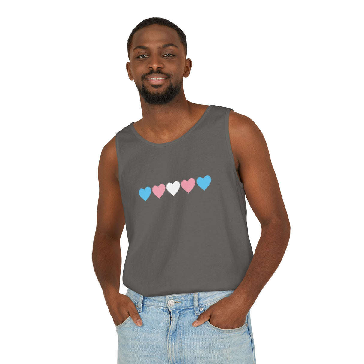 Trans Rainbow Brushstrokes Heavyweight Tank – Washed Feel, Worn With Pride