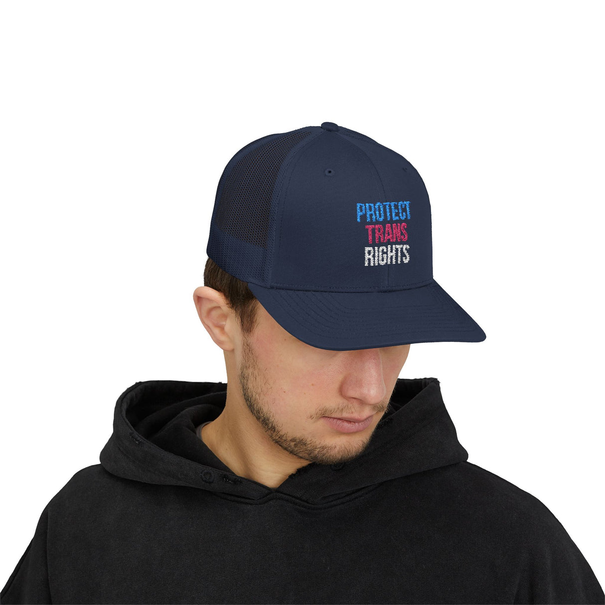 Protect Trans Rights 2025 Trucker Hat – Mesh Back, Solid Message