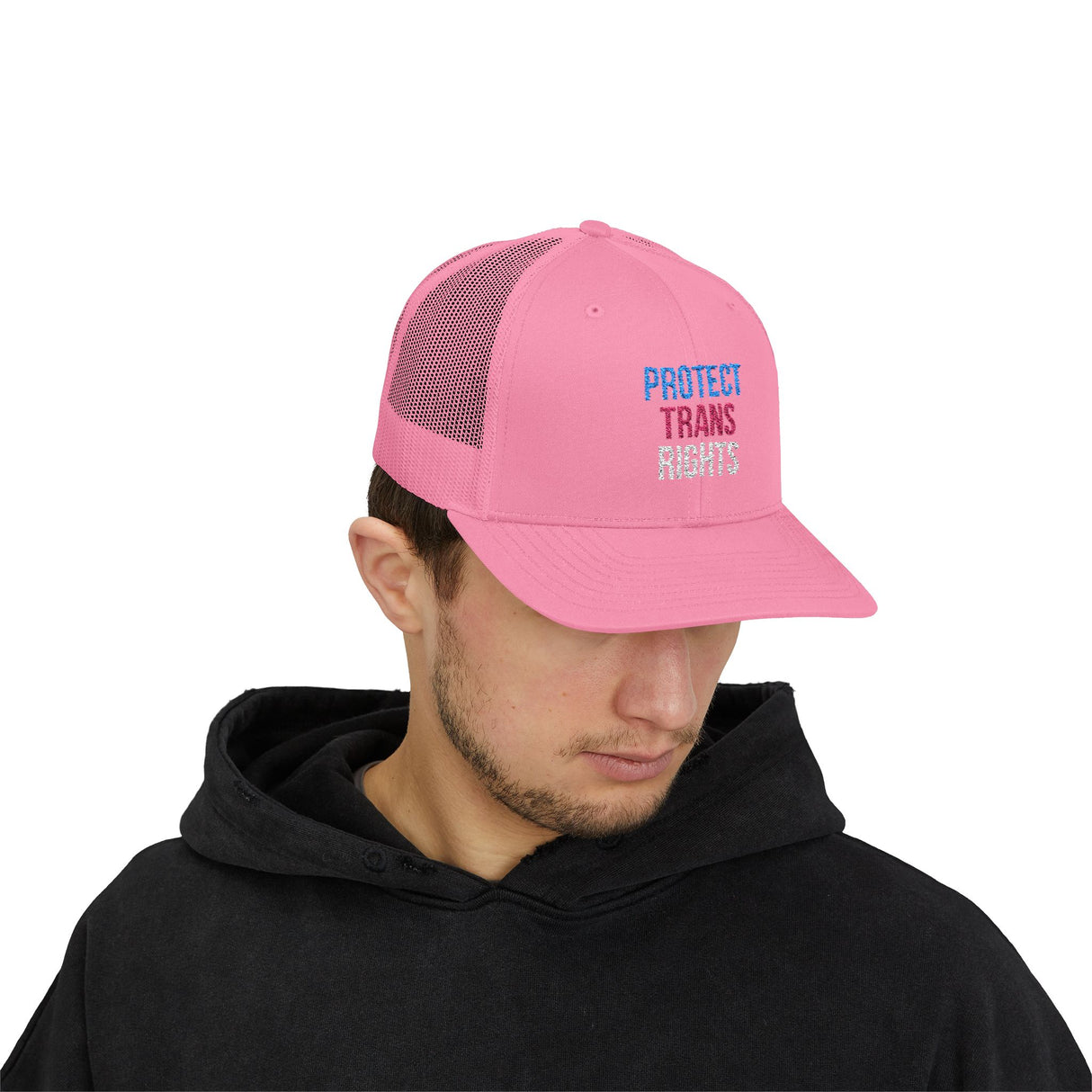 Protect Trans Rights 2025 Trucker Hat – Mesh Back, Solid Message
