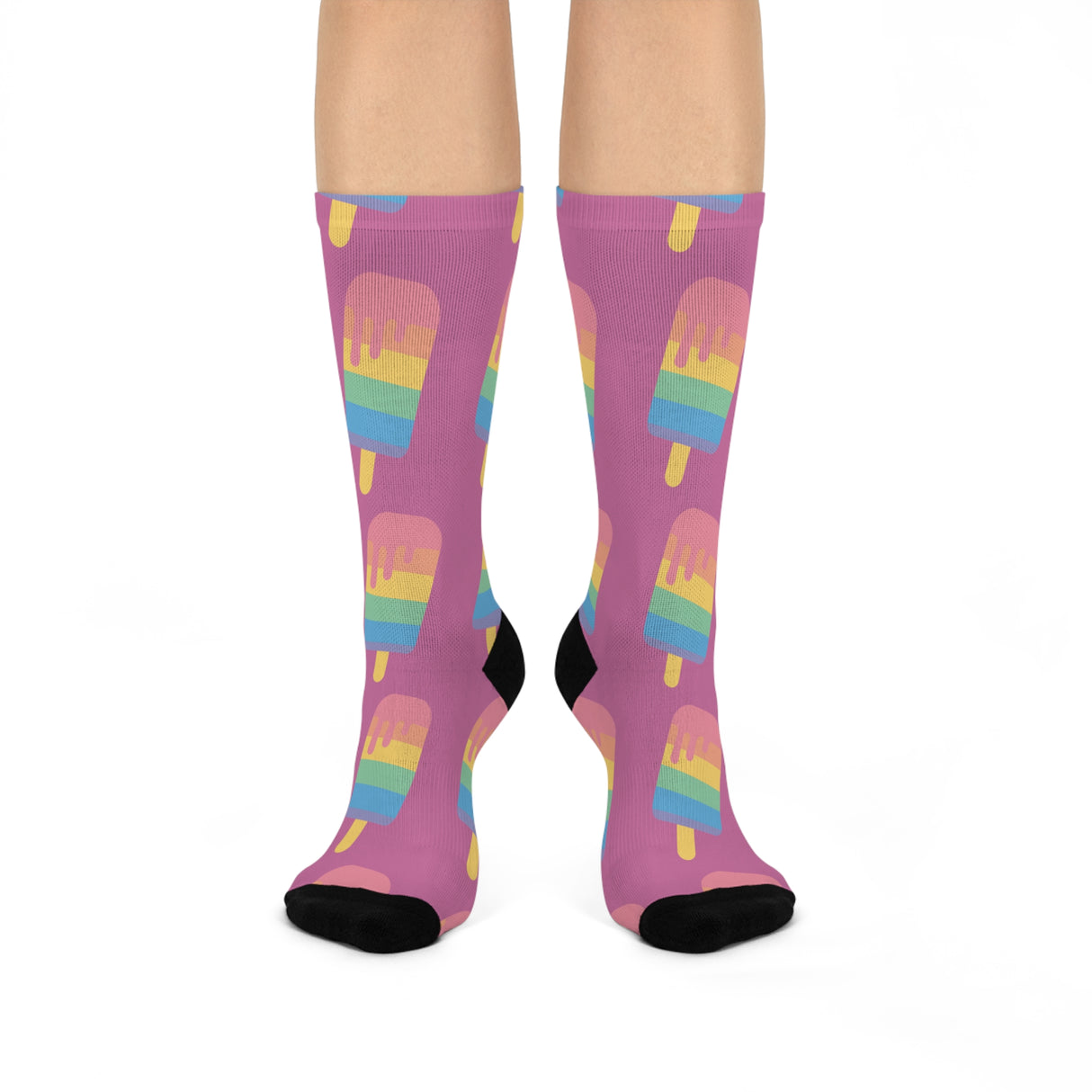 Pink Colorful Ice Cream Cone Cushioned Crew Socks - Fun Summer Vibe
