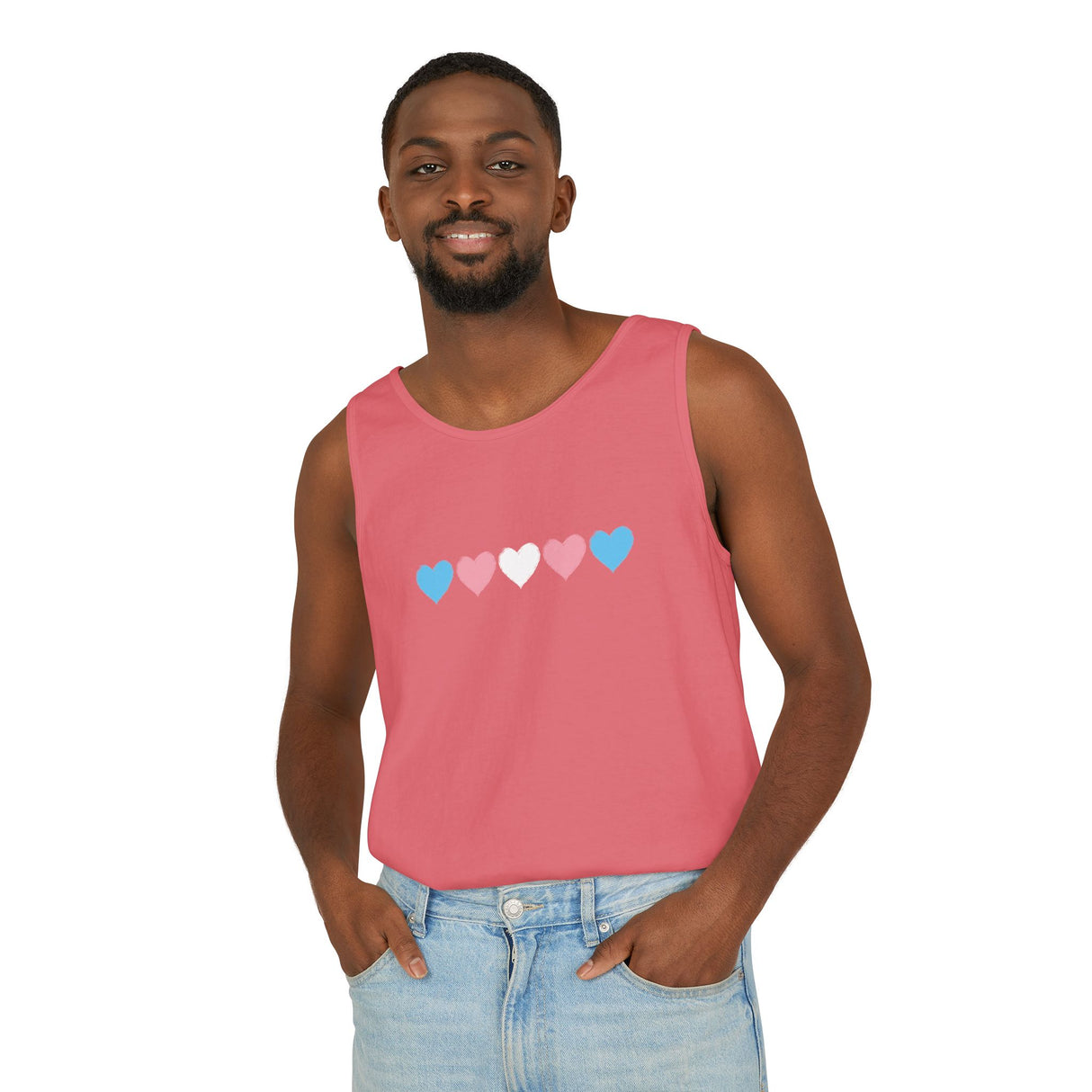 Trans Rainbow Brushstrokes Heavyweight Tank – Washed Feel, Worn With Pride