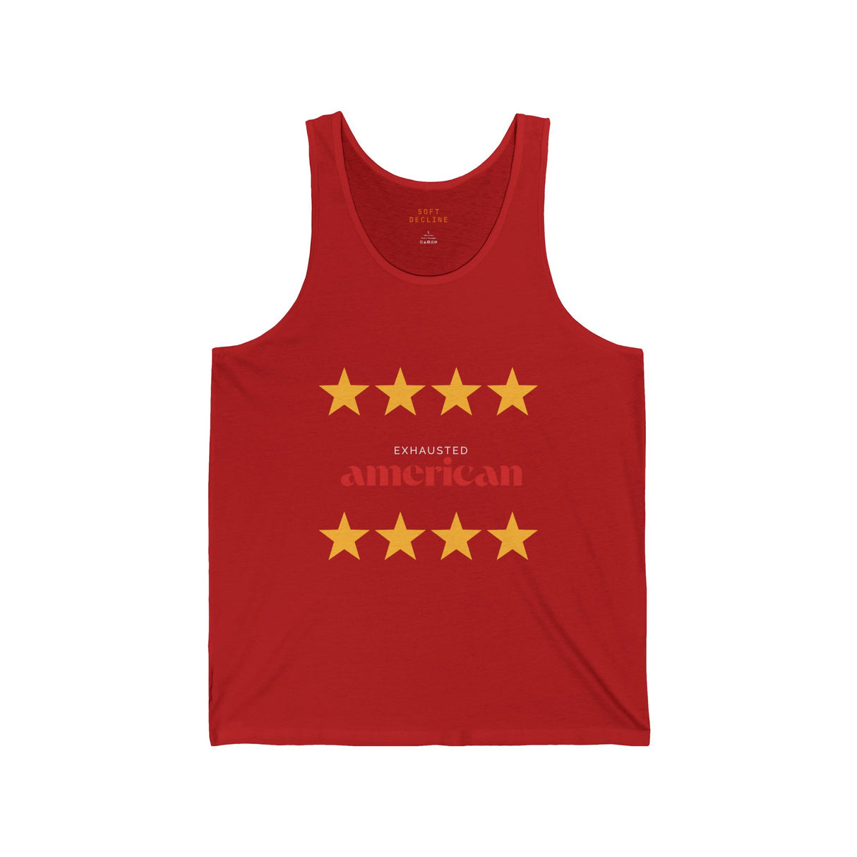 Exhausted American Unisex Jersey Tank - Summer Style, Casual Wear, Independence Day, Gift for Patriots, Fun Tank Top